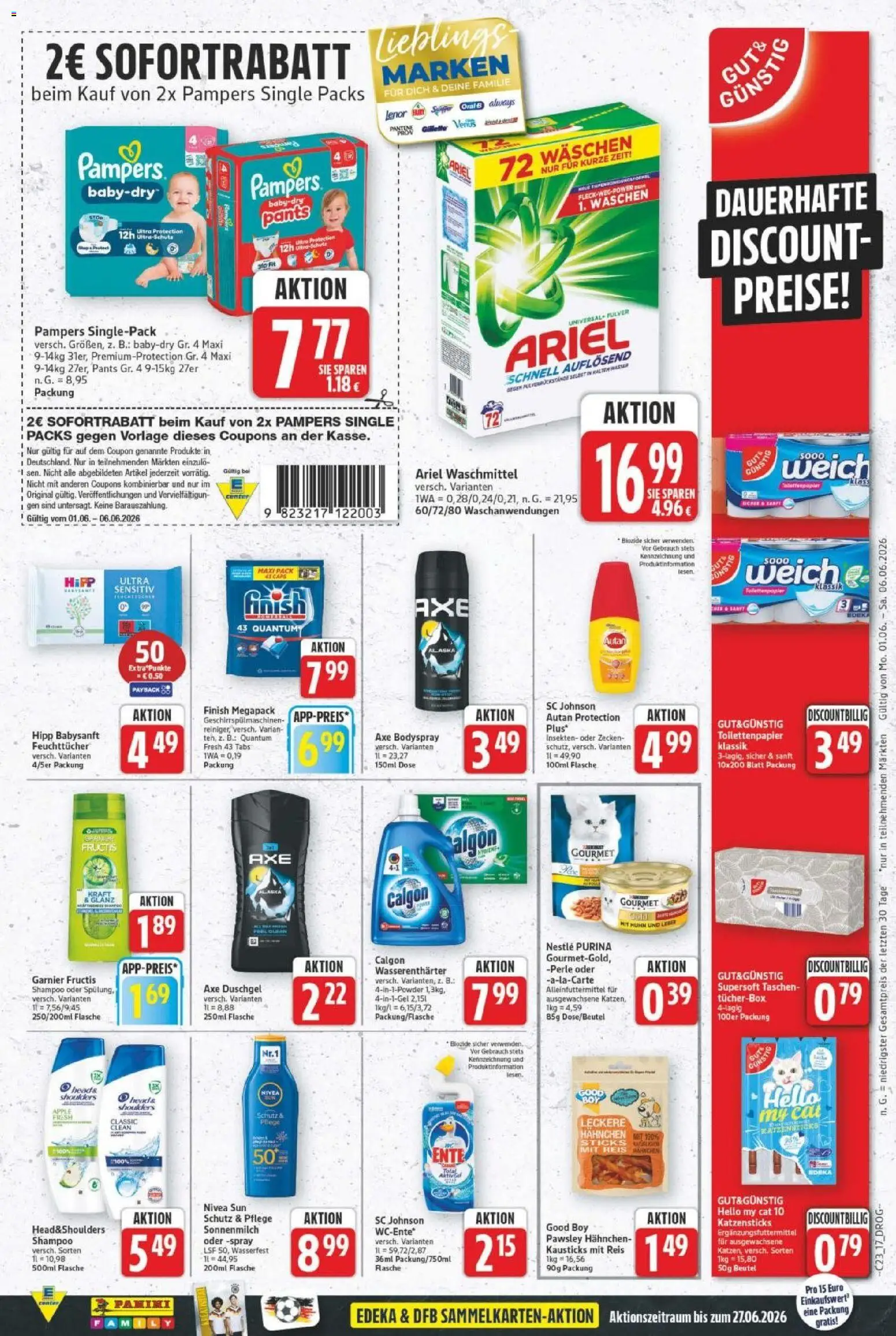 E center Prospekt – gültig ab 01.06.2026 | Seite: 20 | Produkte: Hahnchen, Ariel, Finish, Wasser