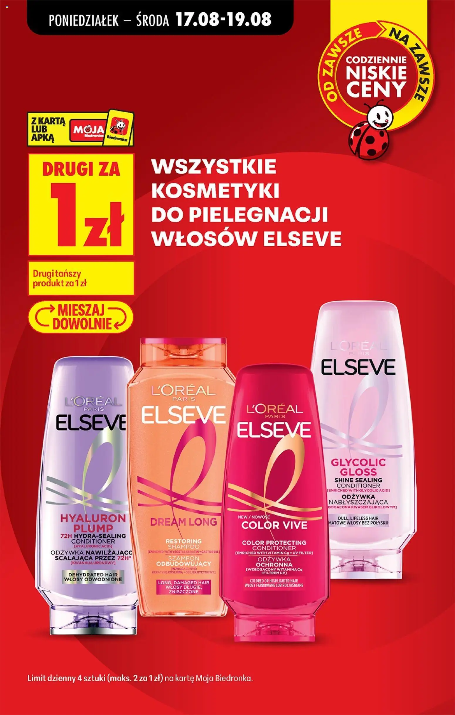 Biedronka gazetka od poniedziałku od 17.08.2026 | Strona: 21 | Produkty: Karta, Kosmetyki, Szampon, Odżywka