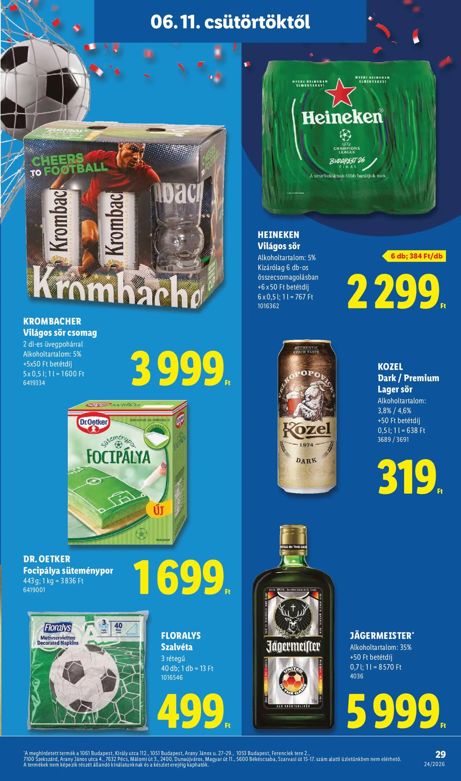 Lidl akciós ujság - amely érvényes a következő dátumtól: 11.06.2026 | Oldal: 29 | Termékek: Jägermeister, Heineken, Sör