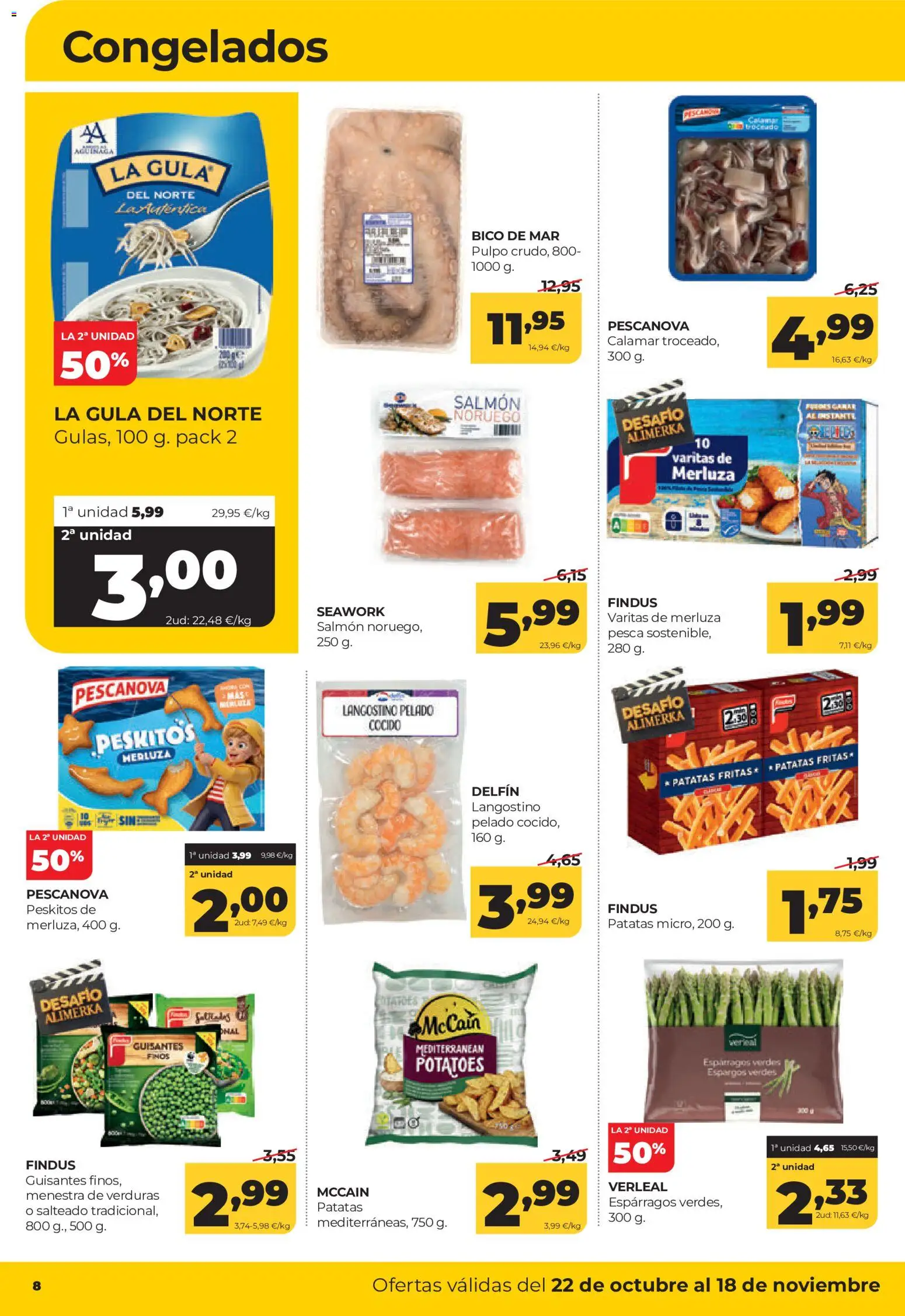 Alimerka folleto Castilla y León │ válido desde el 22/10/2026 | Página: 8 | Productos: Espárragos, Salmón, Patatas fritas, Langostino
