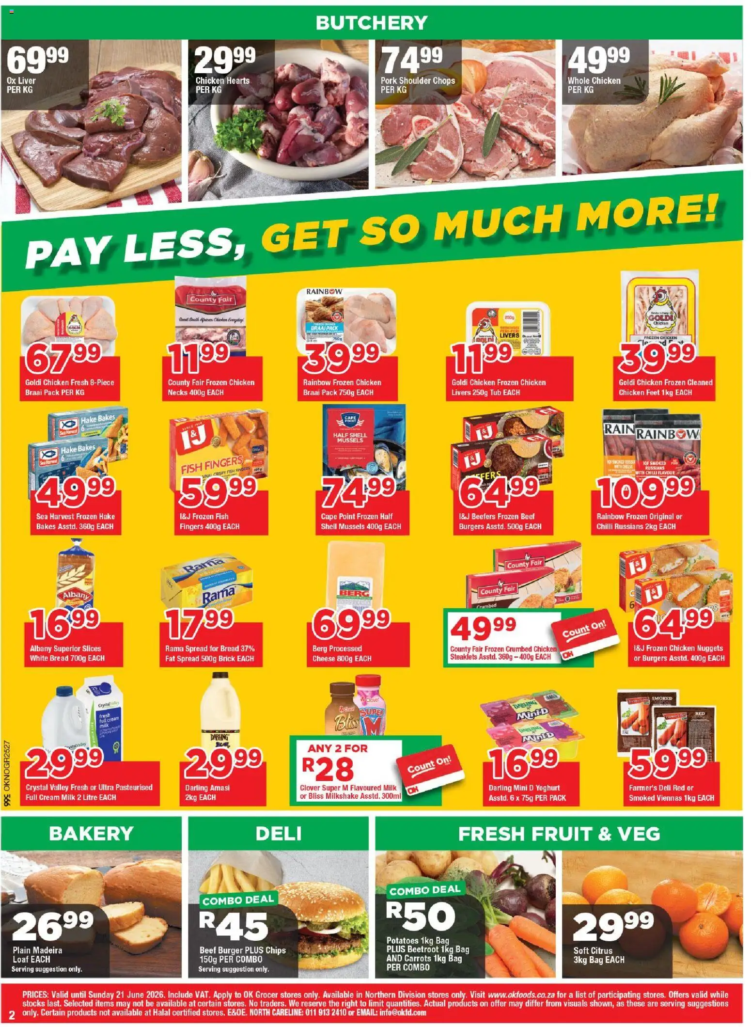 New OK Foods catalogue – valid from 10.06.2026 | Page: 2 | Products: Milk, Beef, Carrots, Fruit