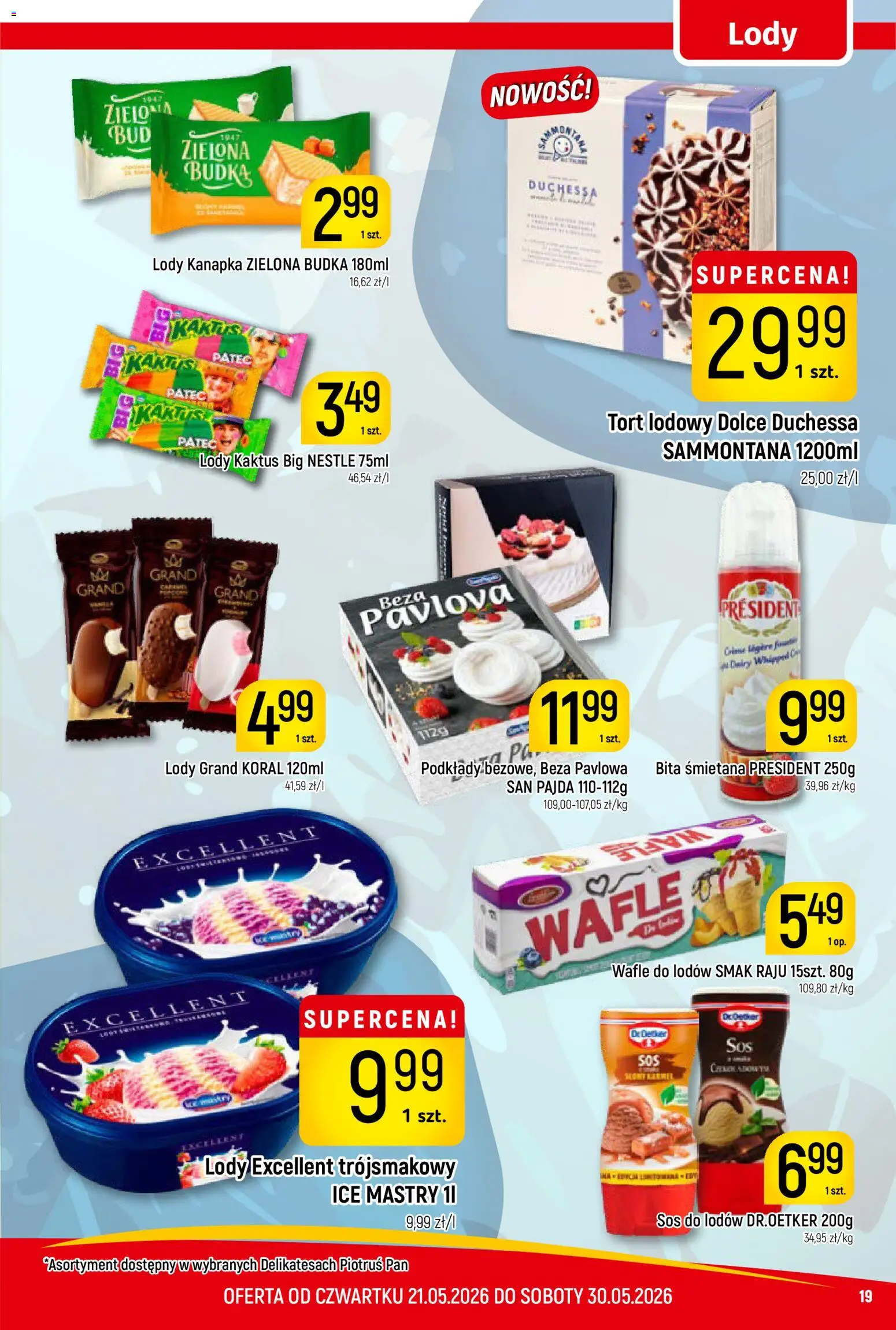 Piotruś Pan gazetka od 21.05.2026 | Strona: 19 | Produkty: Tort, Śmietana, Tort lodowy, Sos