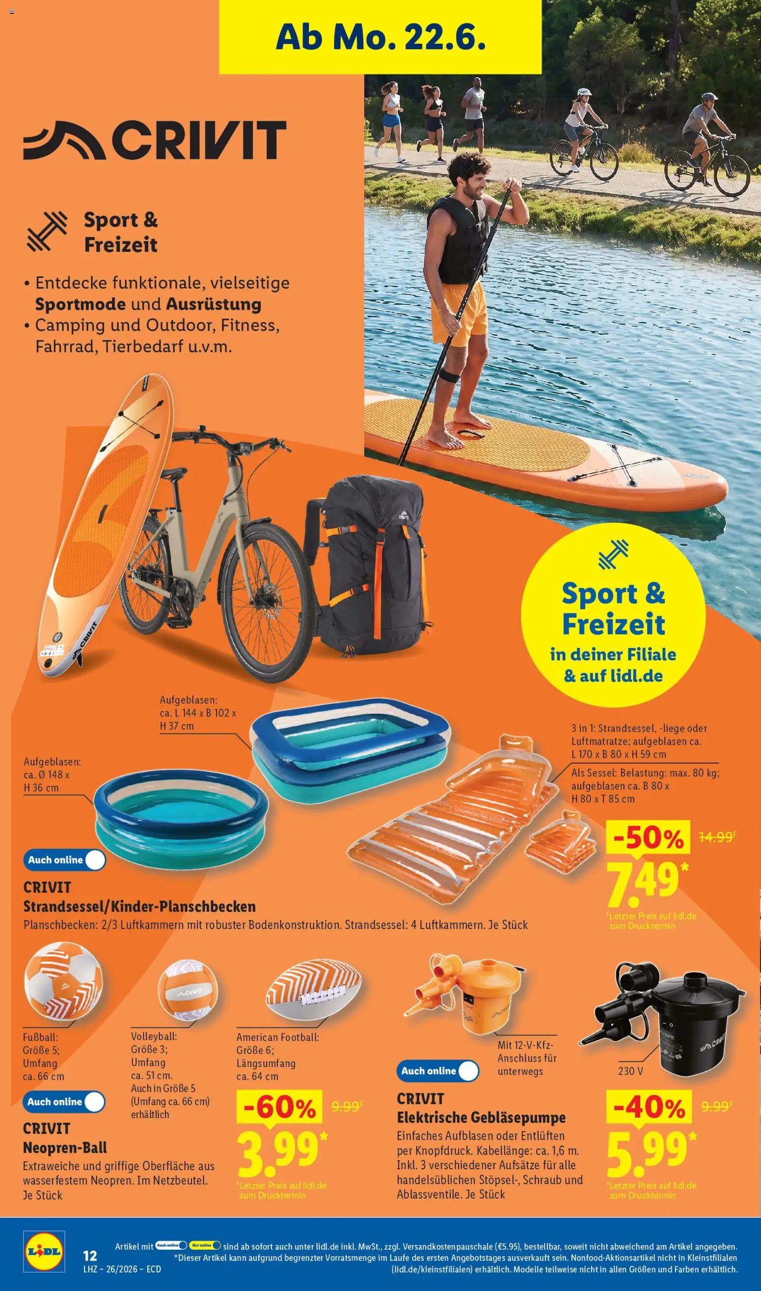 Lidl Prospekt – gültig ab 22.06.2026 | Seite: 8 | Produkte: Liege, Fußball, Football, Volleyball