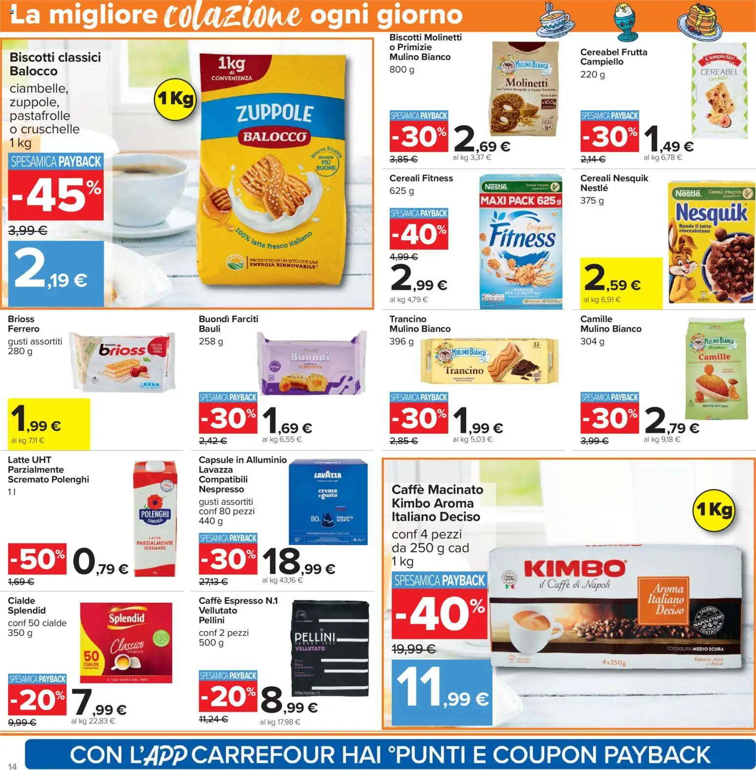 Volantino Carrefour del 21.04.2026 | Pagina: 14 | Prodotti: Cereali, Biscotti, Frutta, Latte