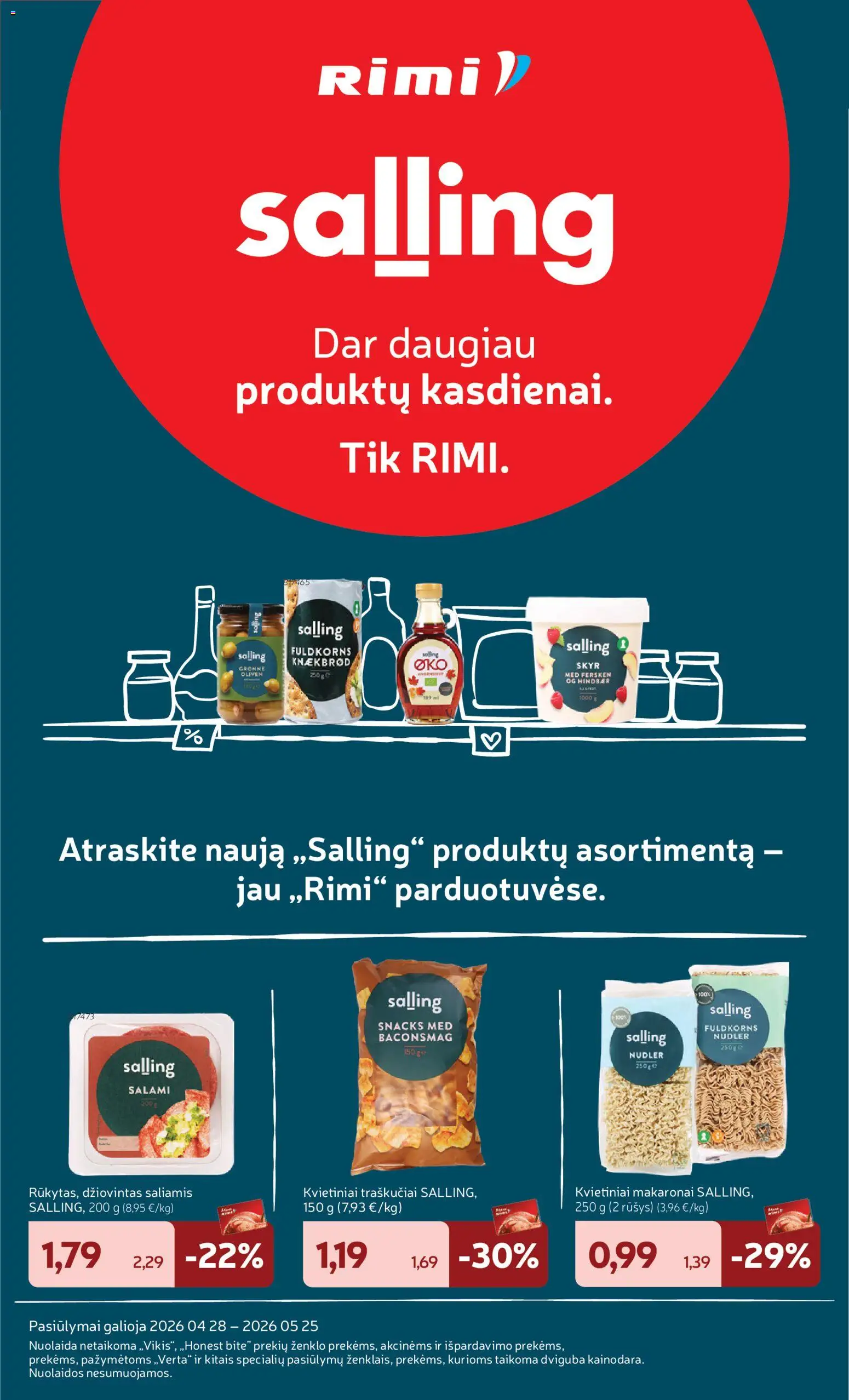 Rimi akcijos nuo 19.05.2026 | Puslapis: 4 | Prekių: Saliamis, Makaronai, Traškučiai