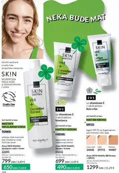 Avon SKIN Mattify micelarna voda + toner, 2u1 koristi se kao: MATTIFY MICELARNA VODA + TONER, uklanja višak masnoće kao micelarna voda, čisti kao toner - pregled AVON kataloga - važi od 01.04.2026 | Strana: 118 | Proizvode: BB krema, Krema, Micelarna voda, Toner