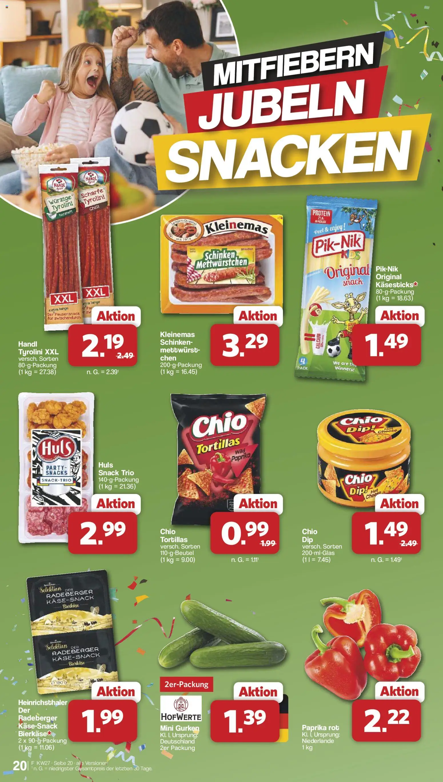 Famila Nordwest Prospekt – gültig ab 29.06.2026 | Seite: 20 | Produkte: Paprika rot, Chio tortillas, Schinken, Gurken