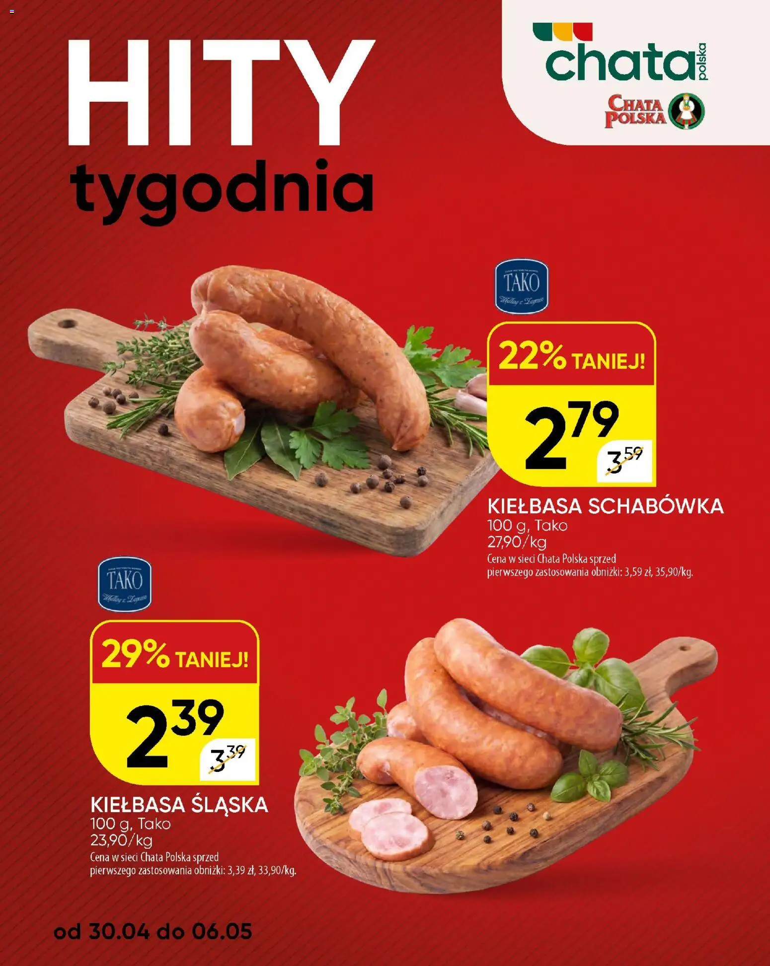 Chata Polska gazetka od 27.04.2026 | Strona: 19 | Produkty: Kiełbasa, Kiełbasa śląska