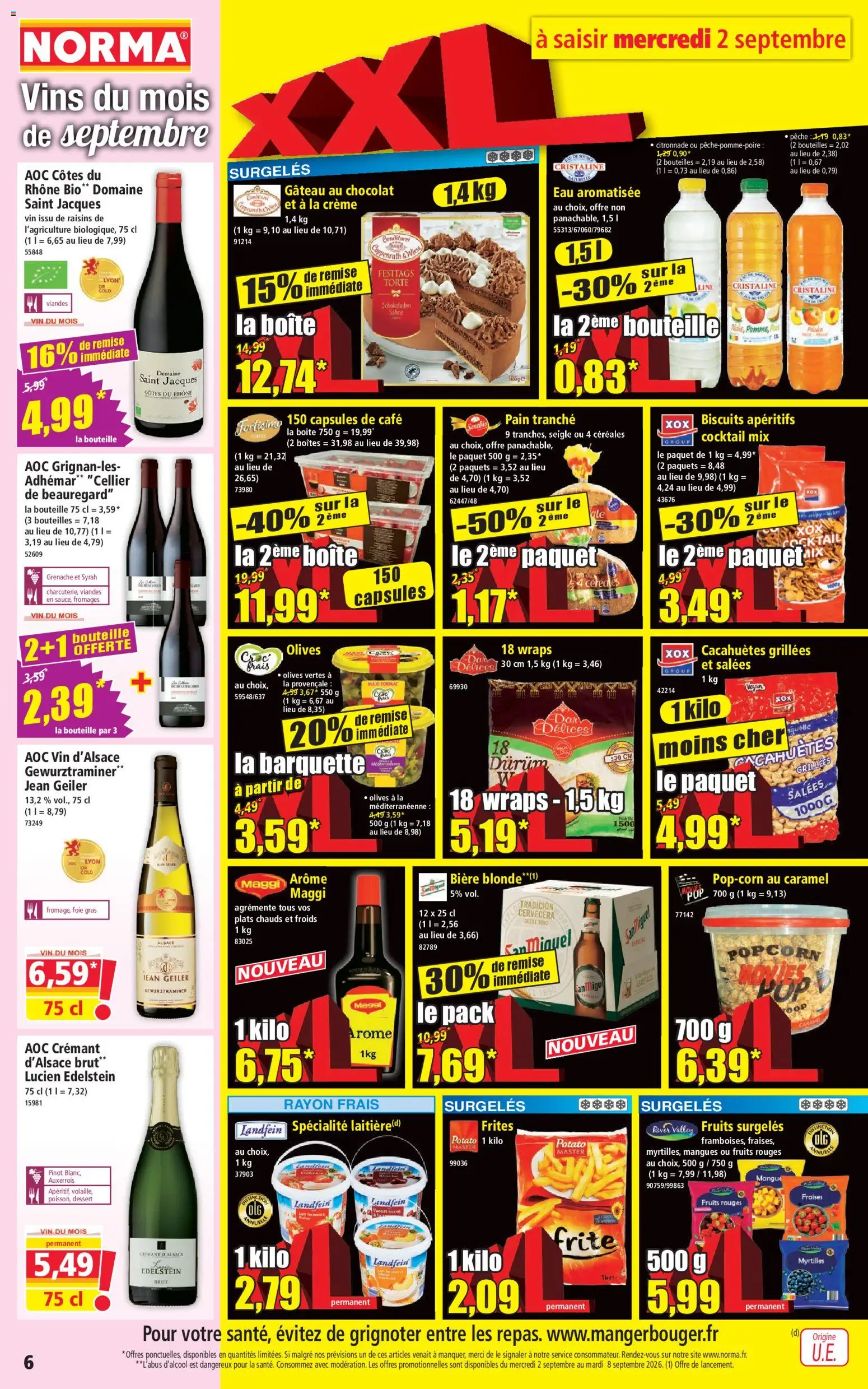 {H1} | Page: 6 | Produits: Bière blonde, Fruits surgelés, Café, Biscuits