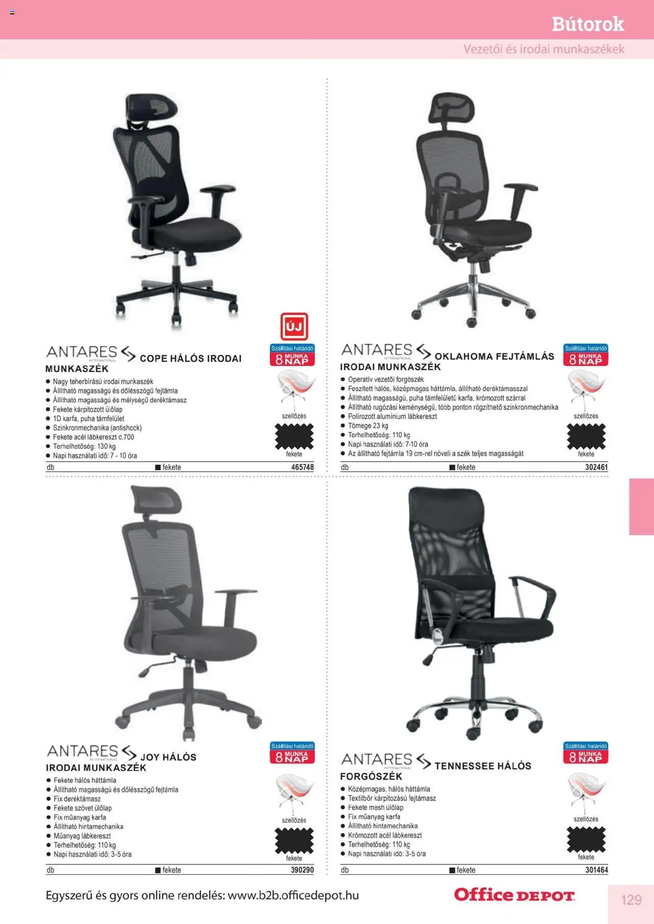 Office Depot akciós ujság - amely érvényes a következő dátumtól: 2025.04.10. | Oldal: 129 | Termékek: Forgószék, Szék, Szövet, Óra