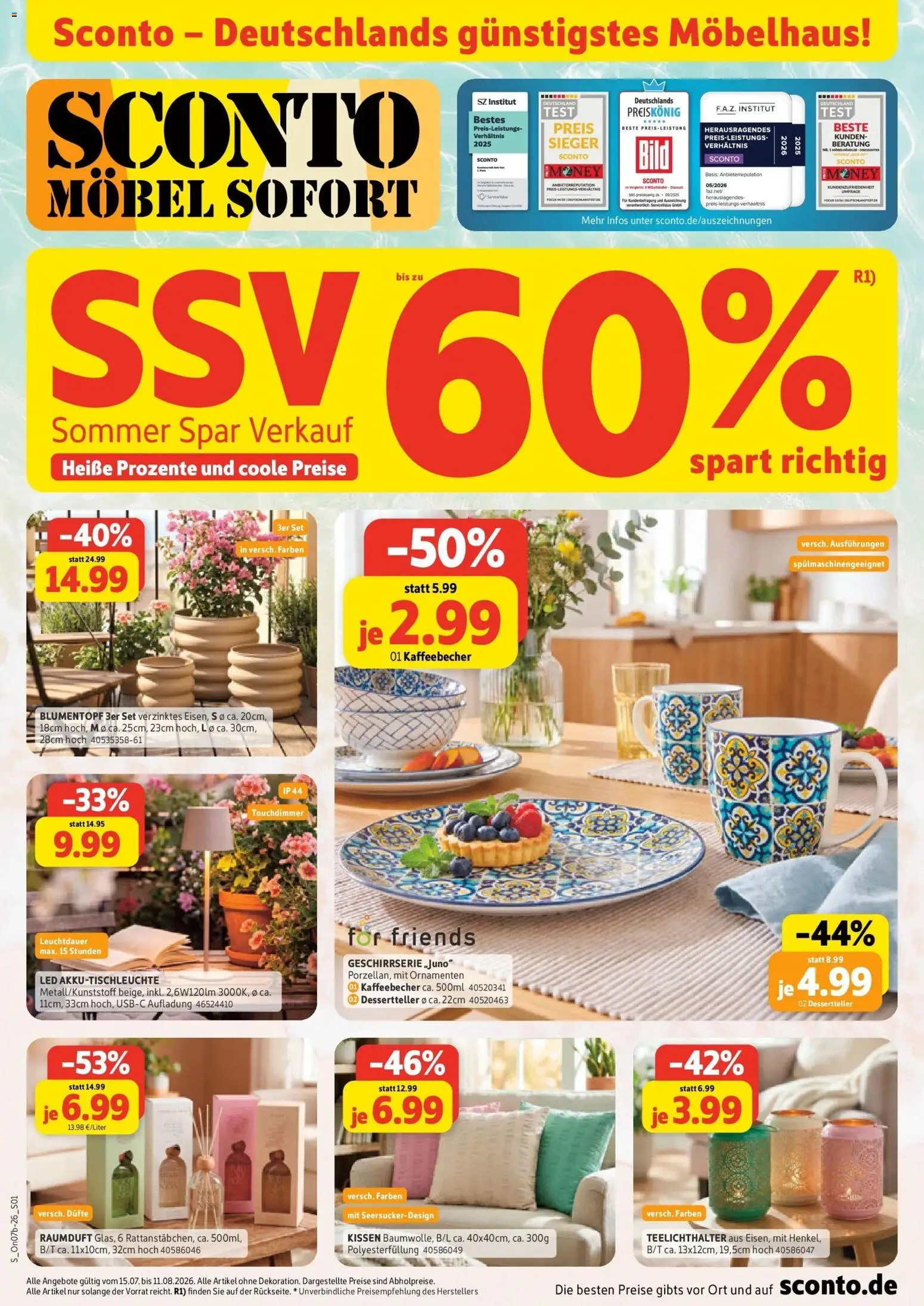 Sconto Spezialprospekt Erfurt – gültig ab 15.07.2026 | Seite: 1 | Produkte: Kissen, Blumentopf