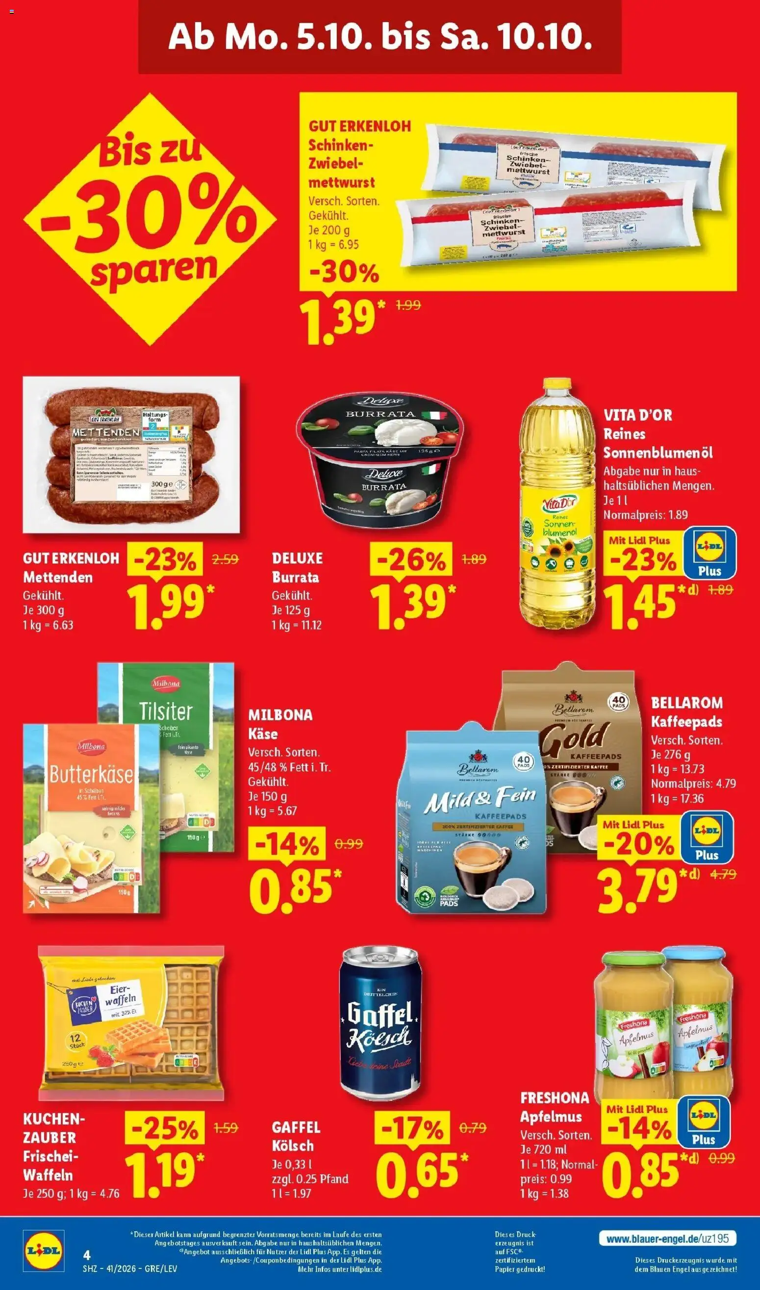 Lidl Prospekt Bergisch Gladbach – gültig ab 05.10.2026 | Seite: 4 | Produkte: Apple, Burrata, Schinken, Apfelmus