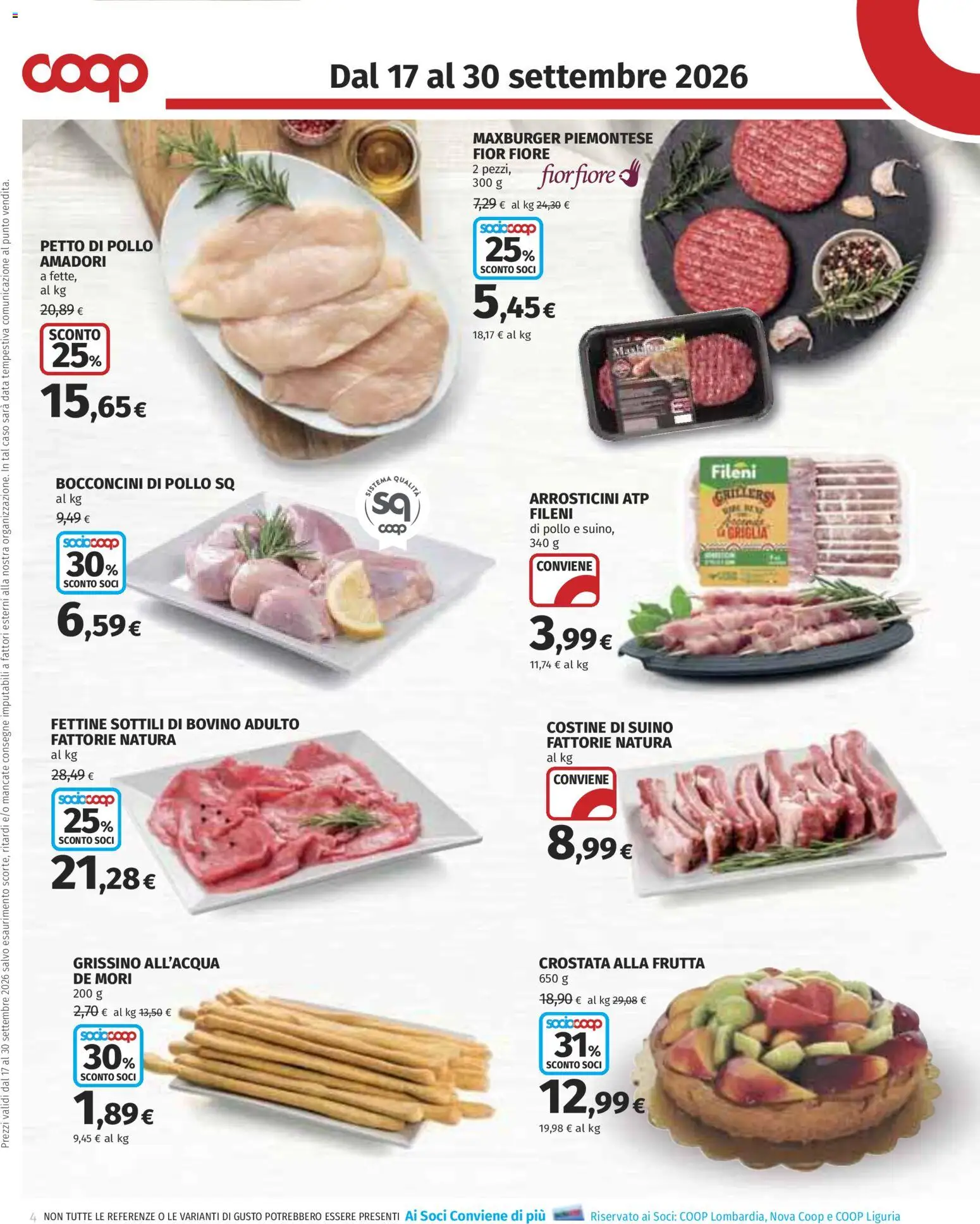 Volantino COOP del 17/09/2026 | Pagina: 4 | Prodotti: Bovino, Petto di Pollo, Frutta, Data