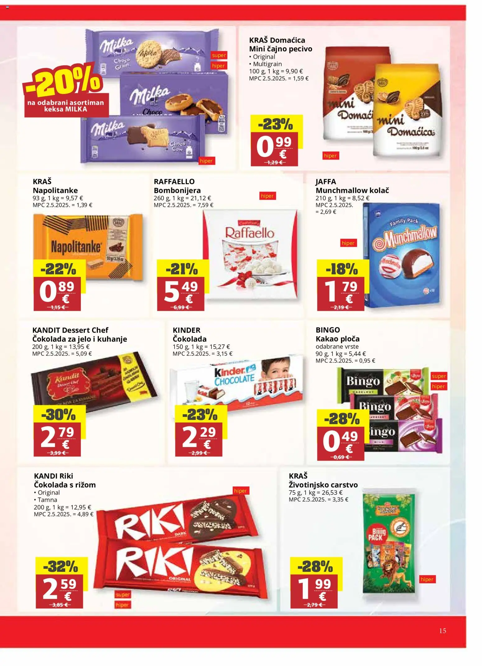 Ribola katalog | vrijedi od 21.10.2026 | Stranica: 15 | Proizvodi: Domacica, Čajno pecivo, Milka, Raffaello