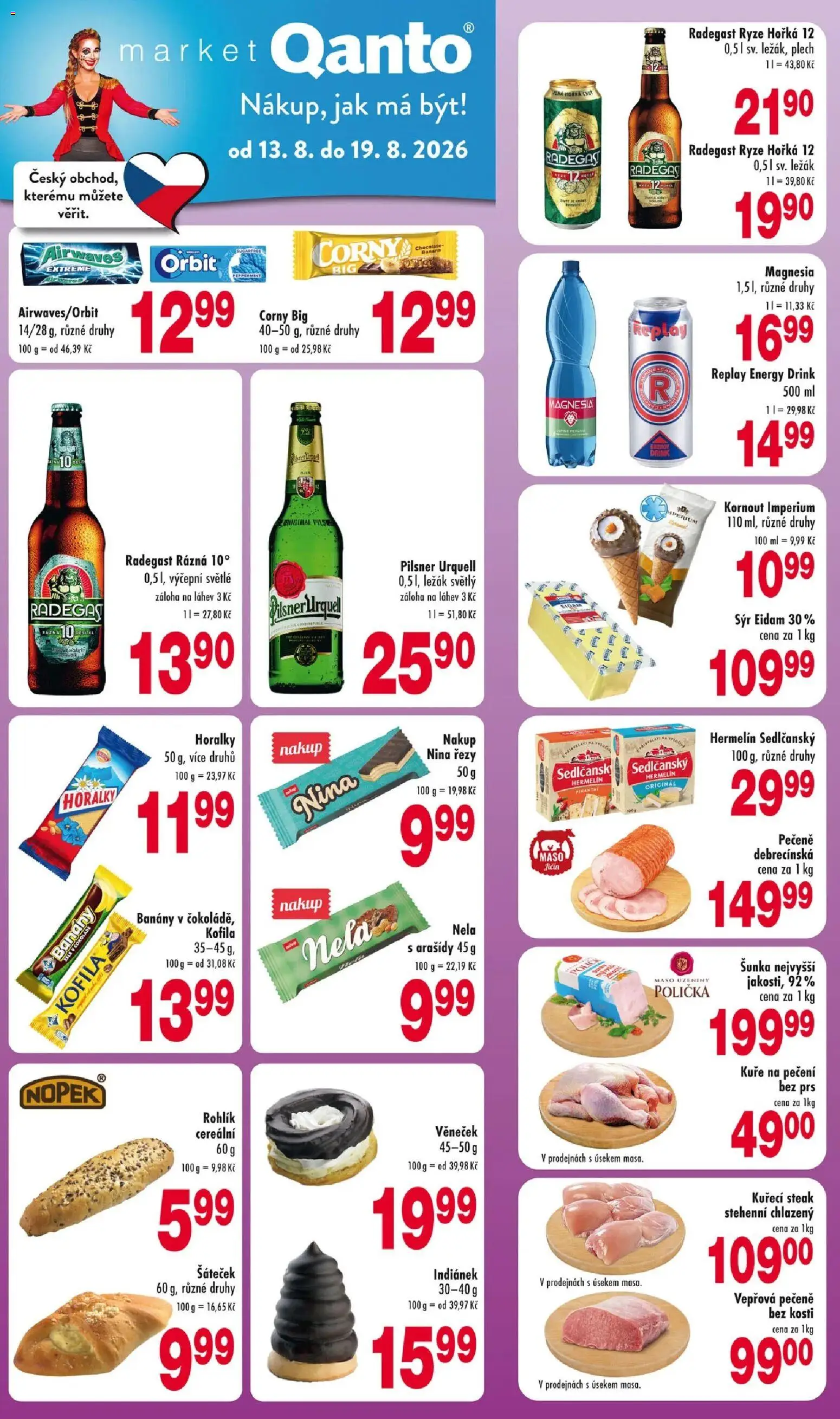 Astur & Qanto leták od 13.08.2026 | Strana: 1 | Produkty: Rohlík, Pilsner, Kofila, Energy drink