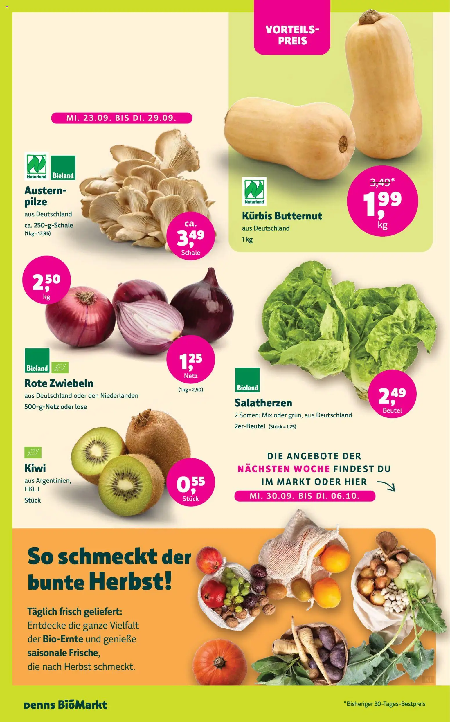 Denns BioMarkt Angebote – gültig ab 23.09.2026 | Seite: 2 | Produkte: Zwiebeln, Kürbis, Kiwi