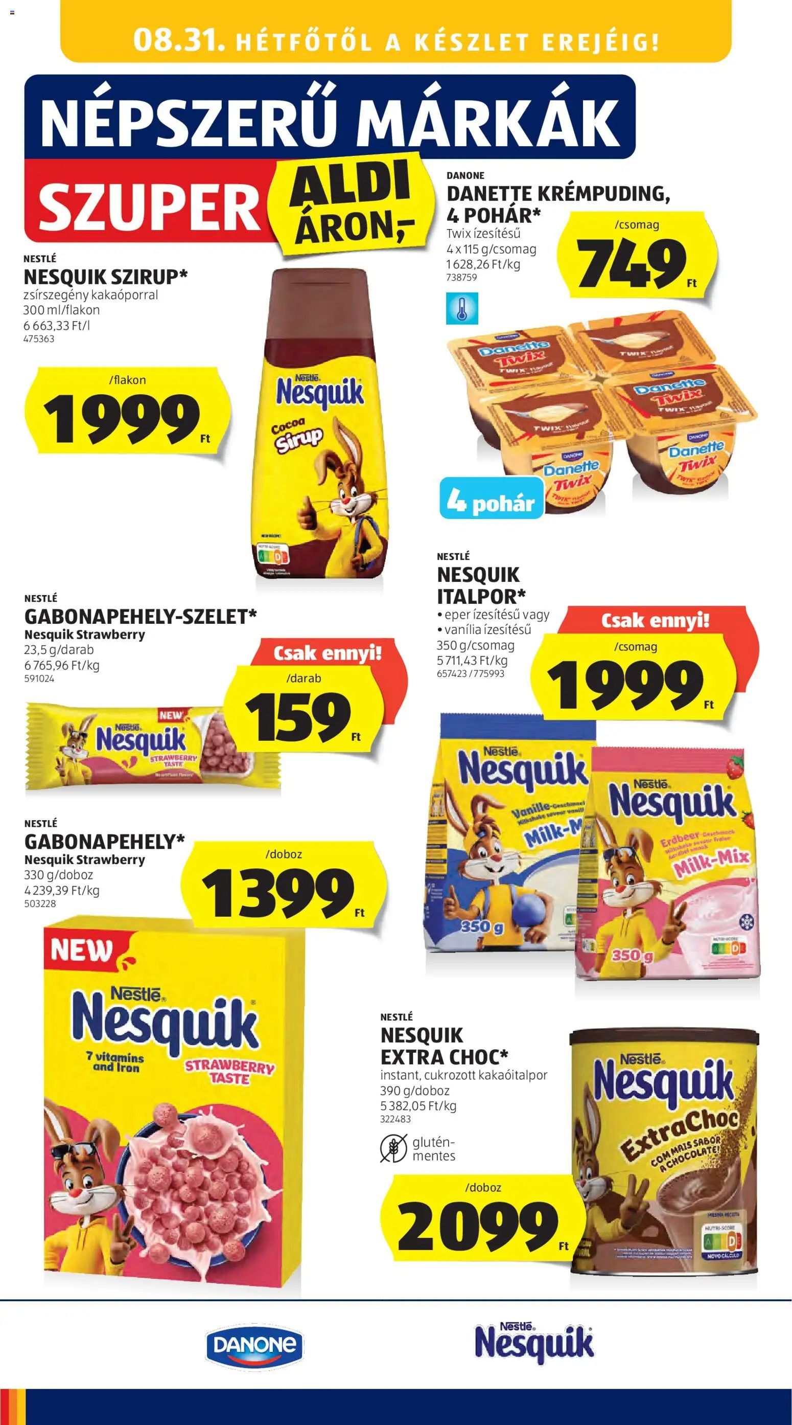 Aldi akciós ujság - amely érvényes a következő dátumtól: 2026.08.27. | Oldal: 30 | Termékek: Danone, Vanília, Nesquik, Eper