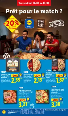 LIDL - Prévisualisation de TOQUE DU CHEF Pizza premium 4 fromages, Pizza with 4 cheeses, 380 g. valide à partir de 11.06.2026 | Page: 12 | Produits: Mozzarella, Fromage, Jambon, Pizza