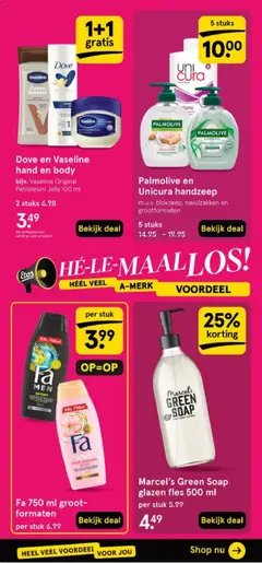 Palmolive en Unicura handzeep, m.u.v. blokzeep, navulzakken en grootformaten, 5 stuks - Voorbeeld van een folder van Etos, geldig van 25.05.2026 | Pagina: 46 | Producten: Kan, Fles, Handzeep, Gel
