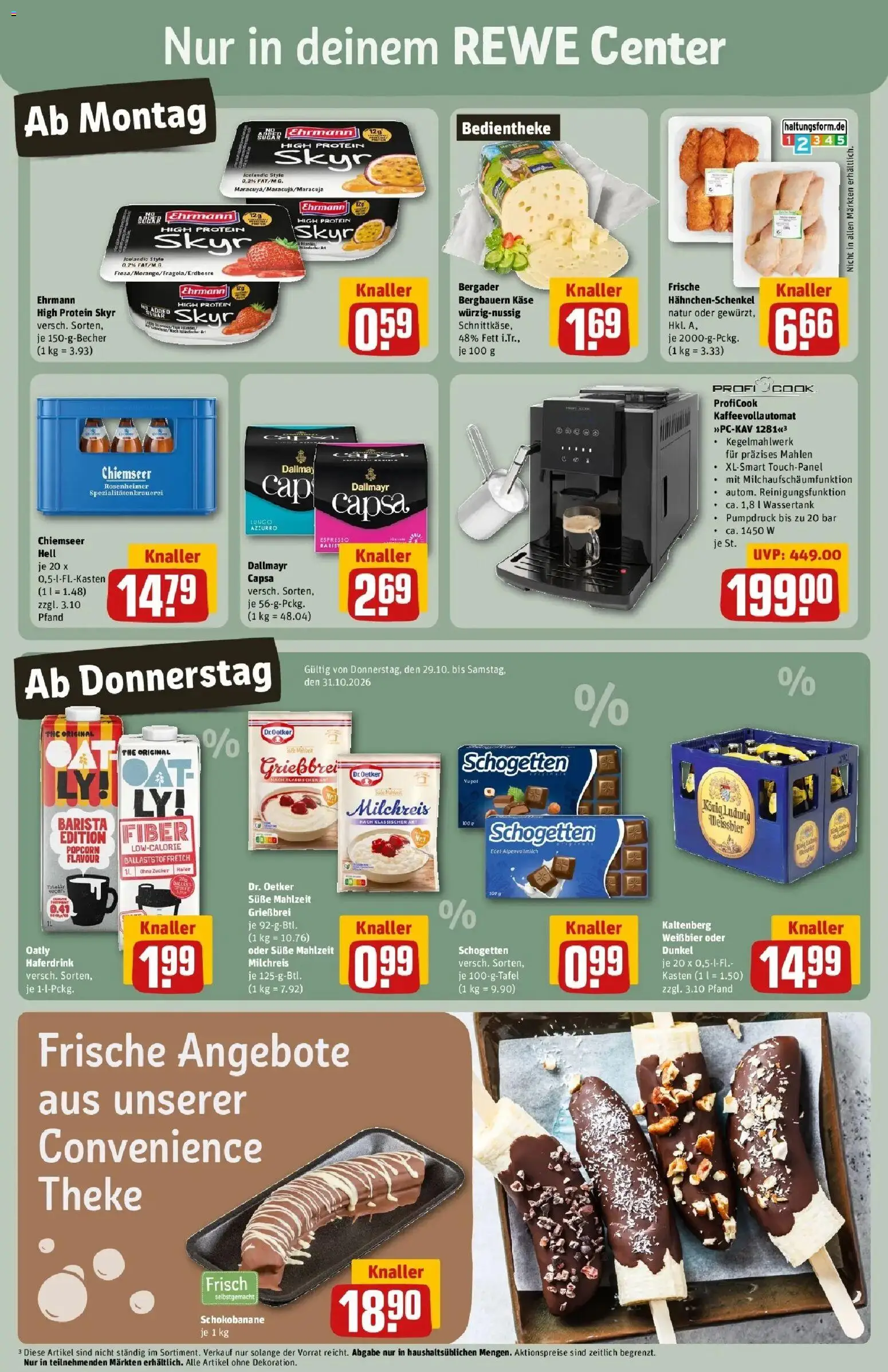 REWE Prospekt ab 26.10.2026 zum Blättern » Angebote | Seite: 3 | Produkte: Hahnchenschenkel, Weißbier, Zucker, Kaffeevollautomat