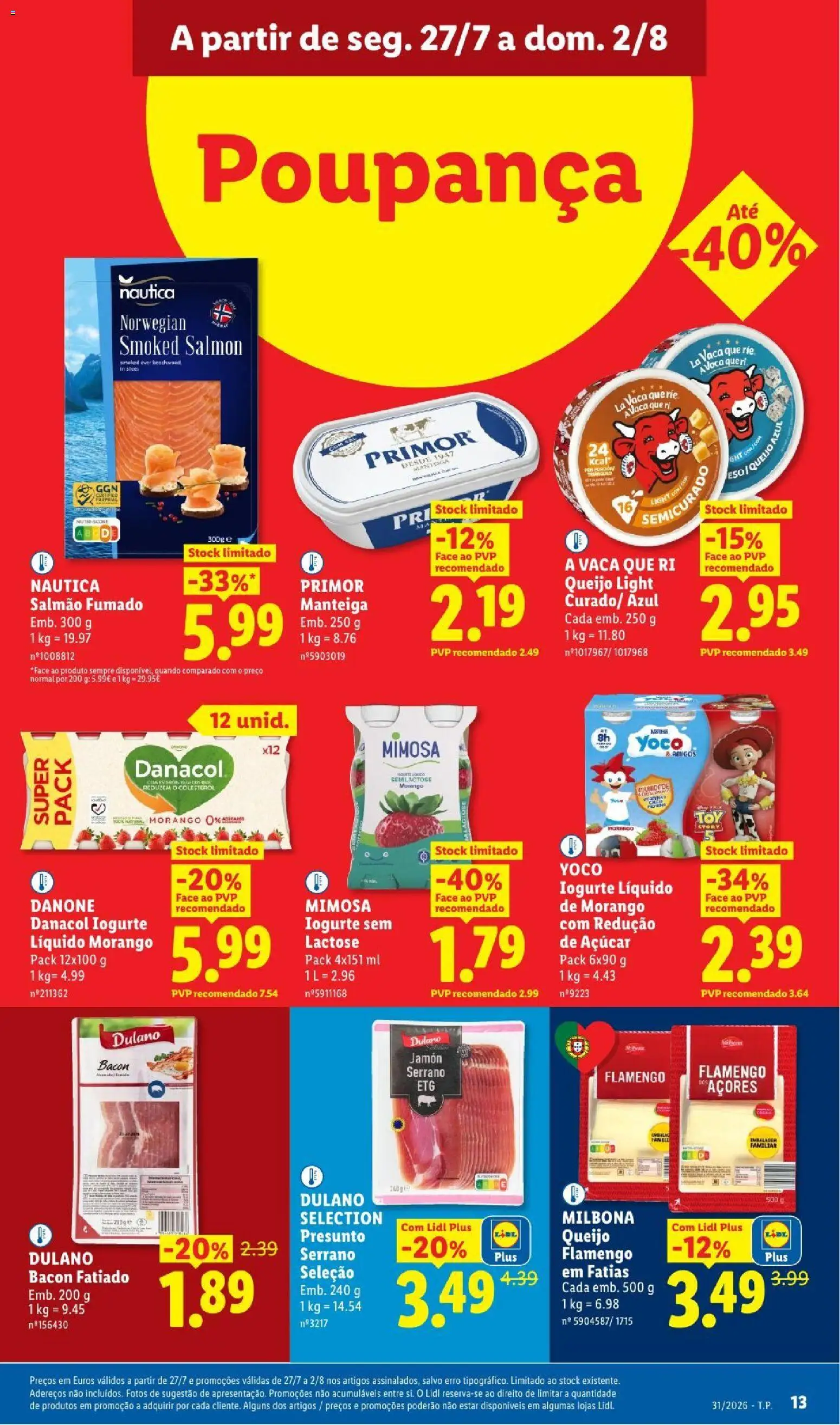 Lidl folheto │ válido de 27/07/2026 | Página: 13 | Produtos: Bacon, Salmão, Queijo, Iogurte