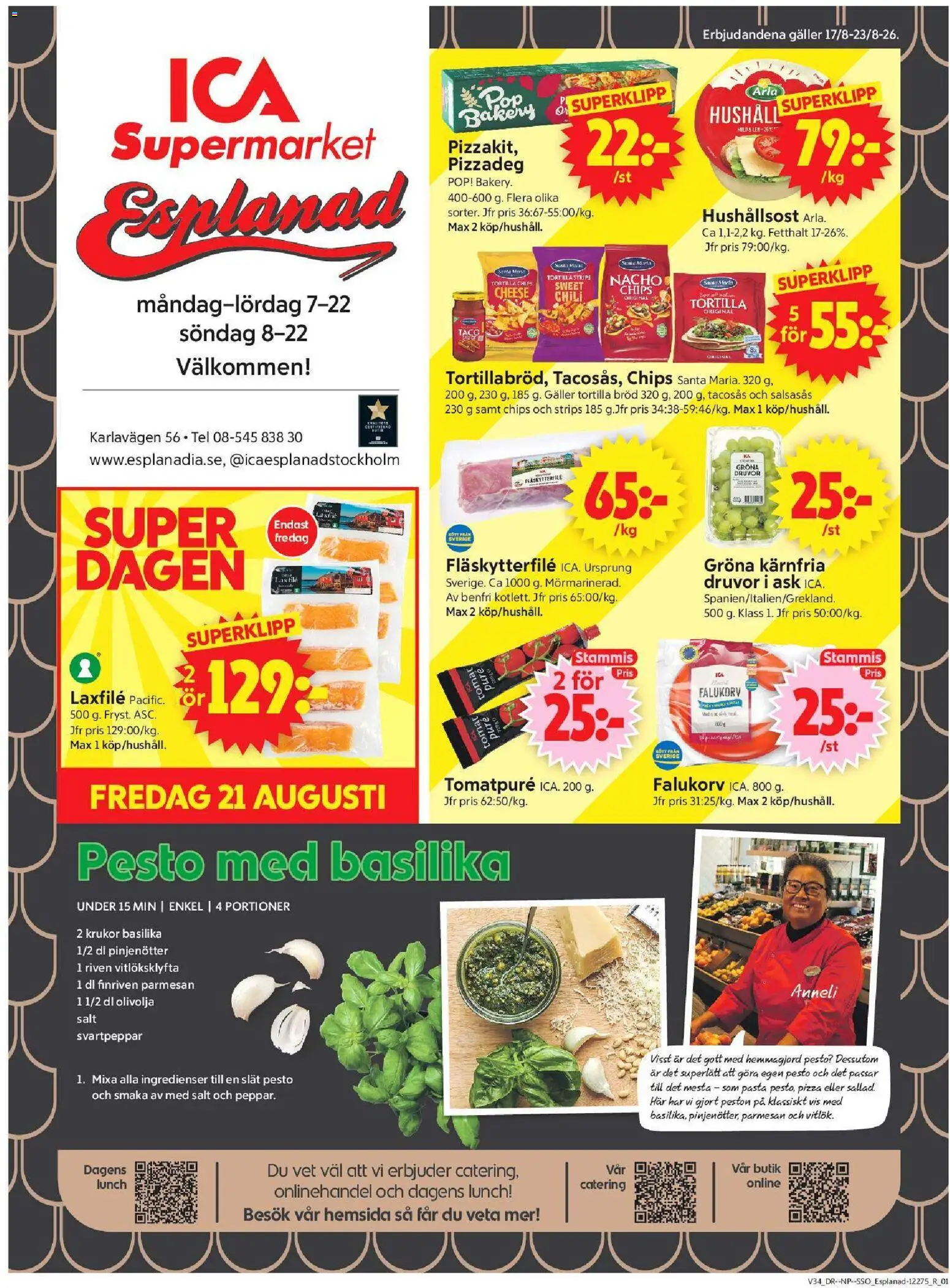 ICA Supermarket reklamblad aktuell från 17/08/2026 | Sida: 1 | Produkter: Falukorv, Fläskytterfilé, Hushållsost, Pizza