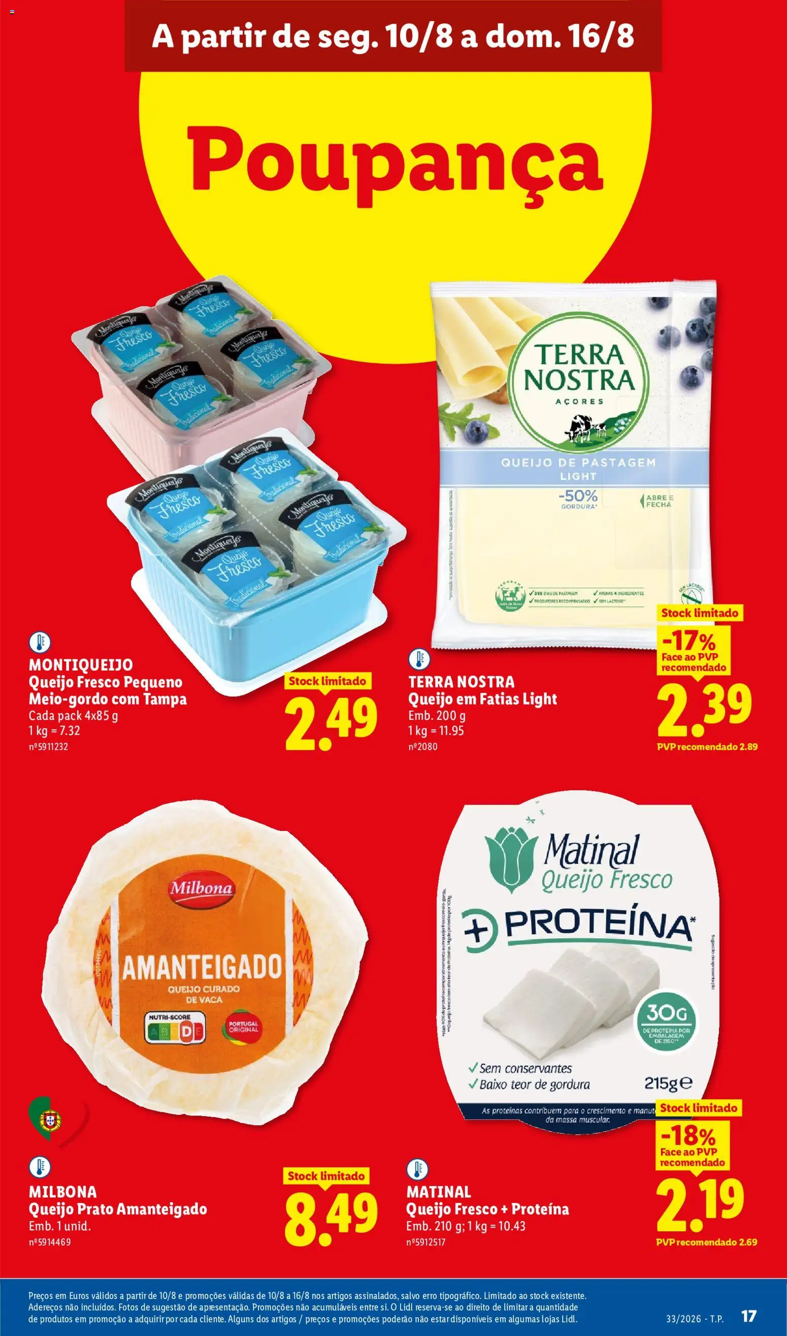 Lidl folheto │ válido de 10/08/2026 | Página: 17 | Produtos: Queijo, Queijo curado, Massa, Proteina