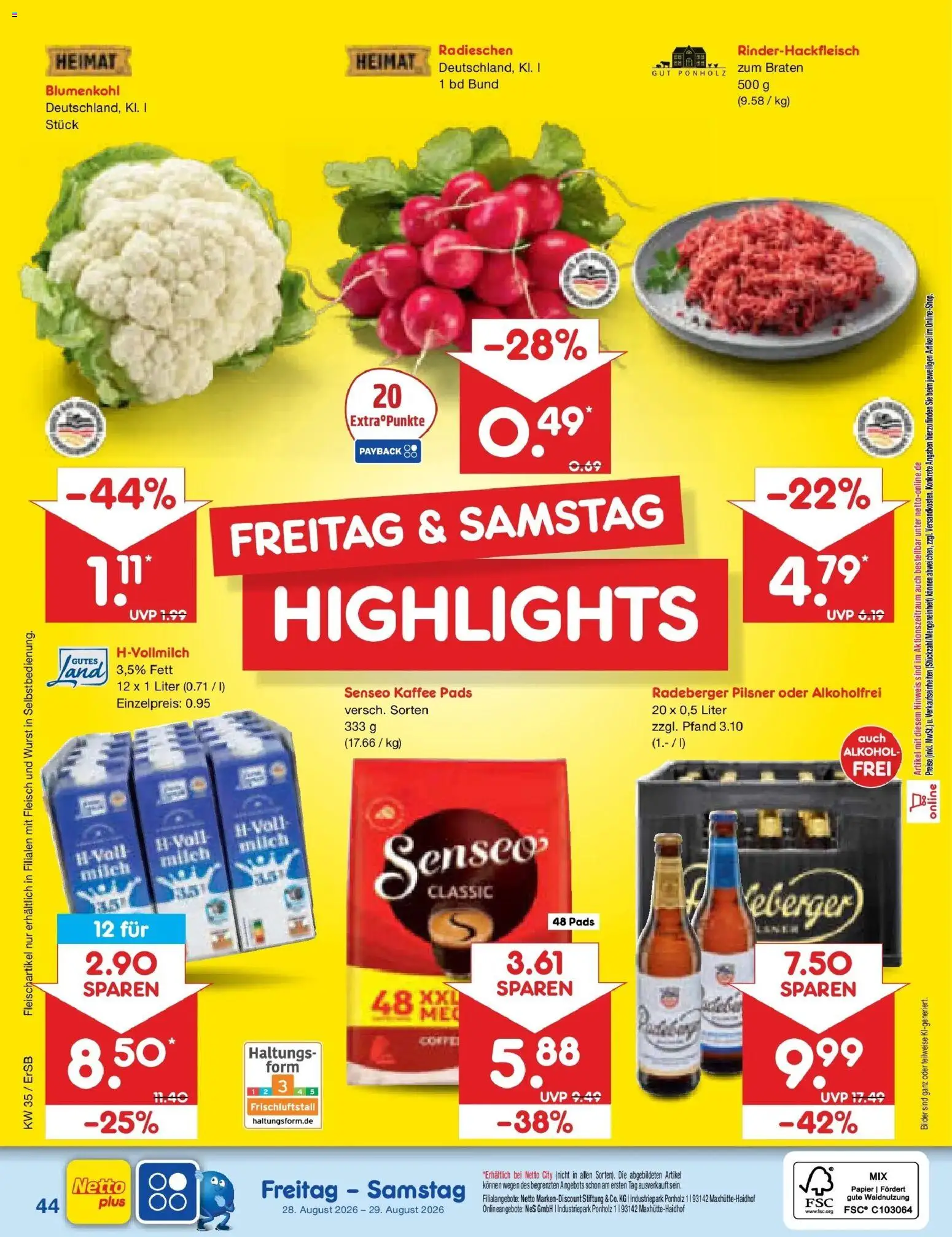 Netto Marken-Discount Prospekt Naumburg (ab 24.08.2026) » Angebote | Seite: 58 | Produkte: Milch, Bilder, Wurst, Blumenkohl
