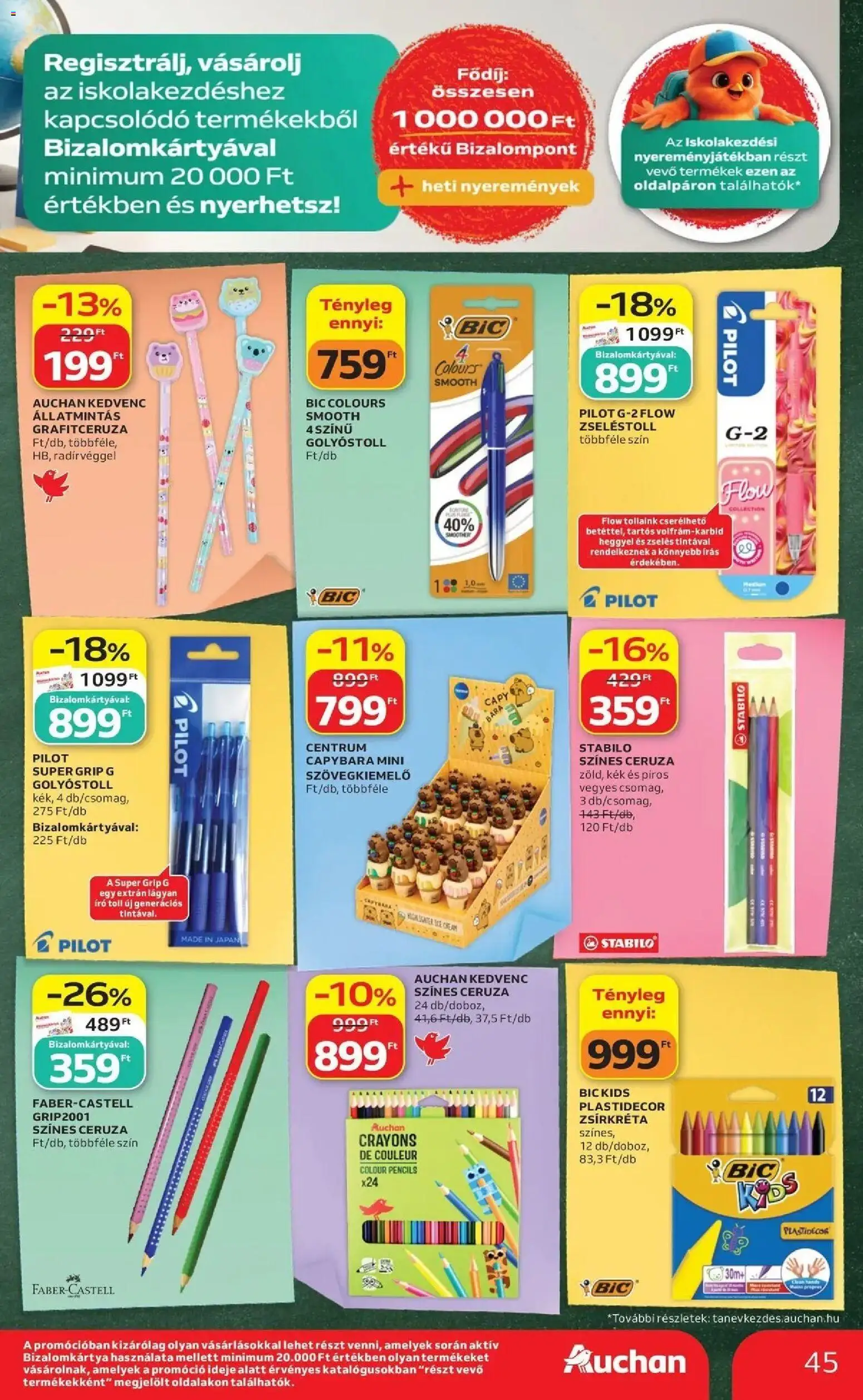Auchan akciós újság Szolnok - 2026.08.13. -tól/töl > akció, lapozható szórólap 🛍️ | Oldal: 45 | Termékek: Író, Ceruza, Színes ceruza, Zsírkréta