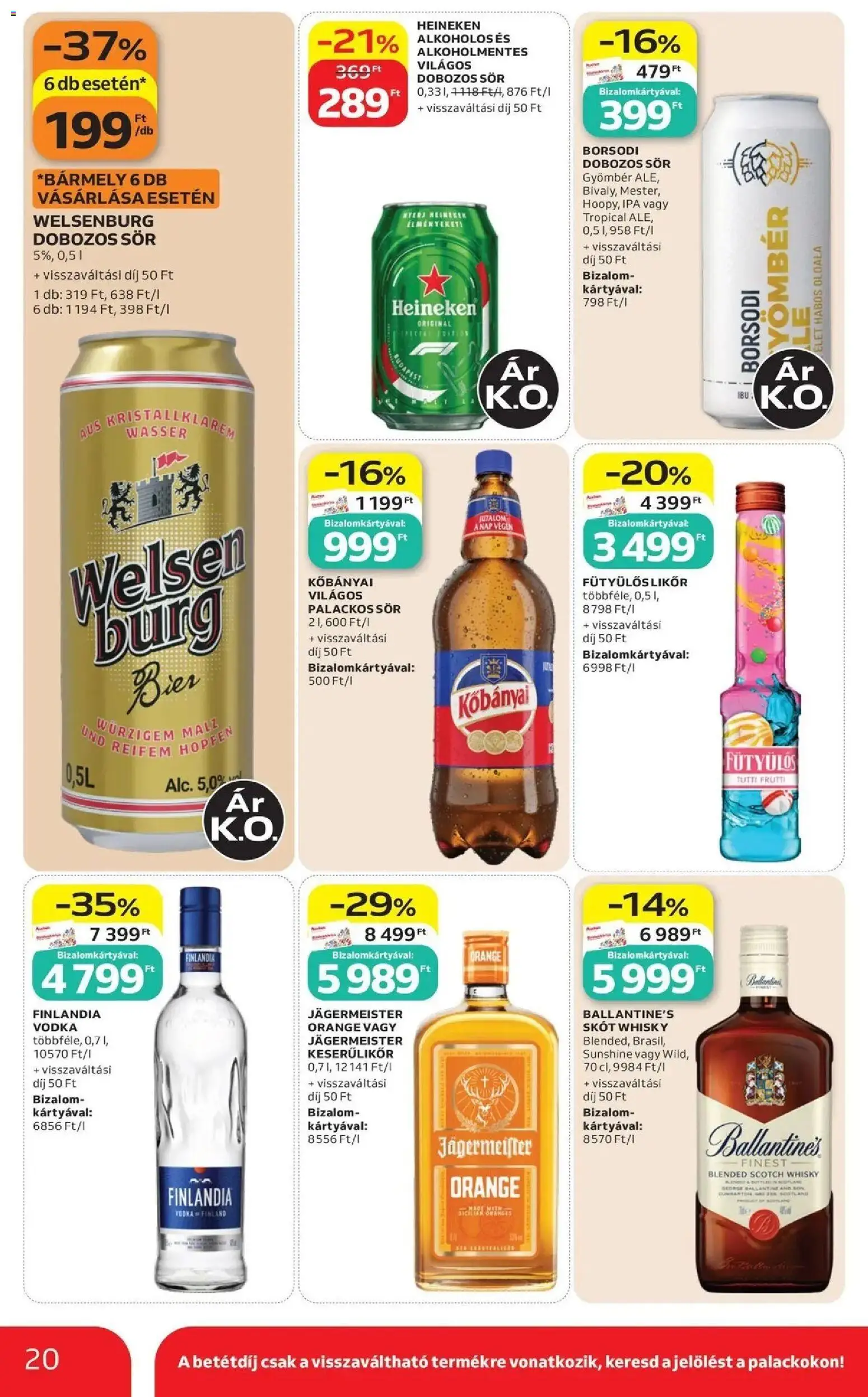 Auchan akciós újság Szolnok - 2026.08.20. -tól/töl > akció, lapozható szórólap 🛍️ | Oldal: 20 | Termékek: Finlandia, Sör, Likőr, Whisky
