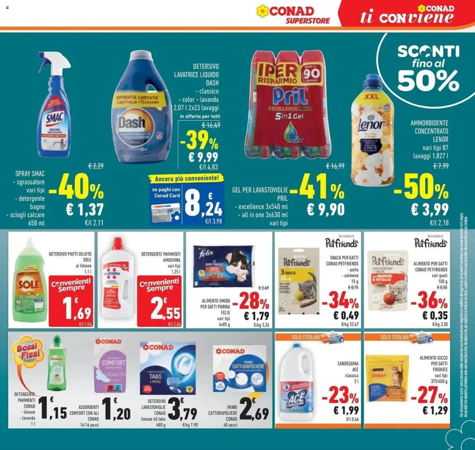 Volantino Conad del 29/07/2026 | Pagina: 27 | Prodotti: Salmone, Candeggina, Vitello, Panni
