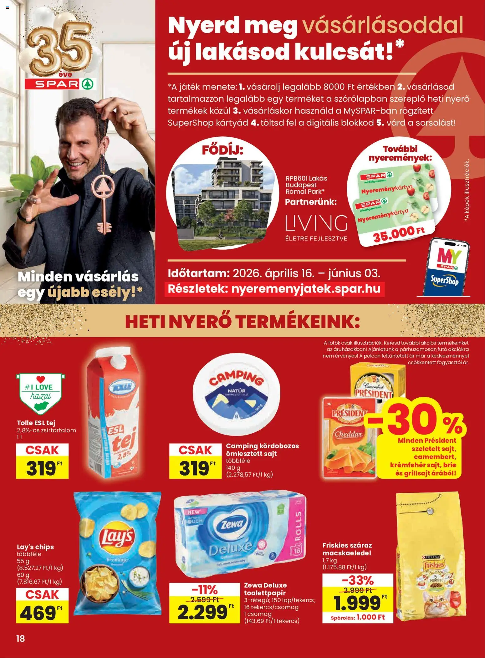 Spar akciós ujság - amely érvényes a következő dátumtól: 28.05.2026 | Oldal: 18 | Termékek: Macskaeledel, Grillsajt, Sajt, Cheddar