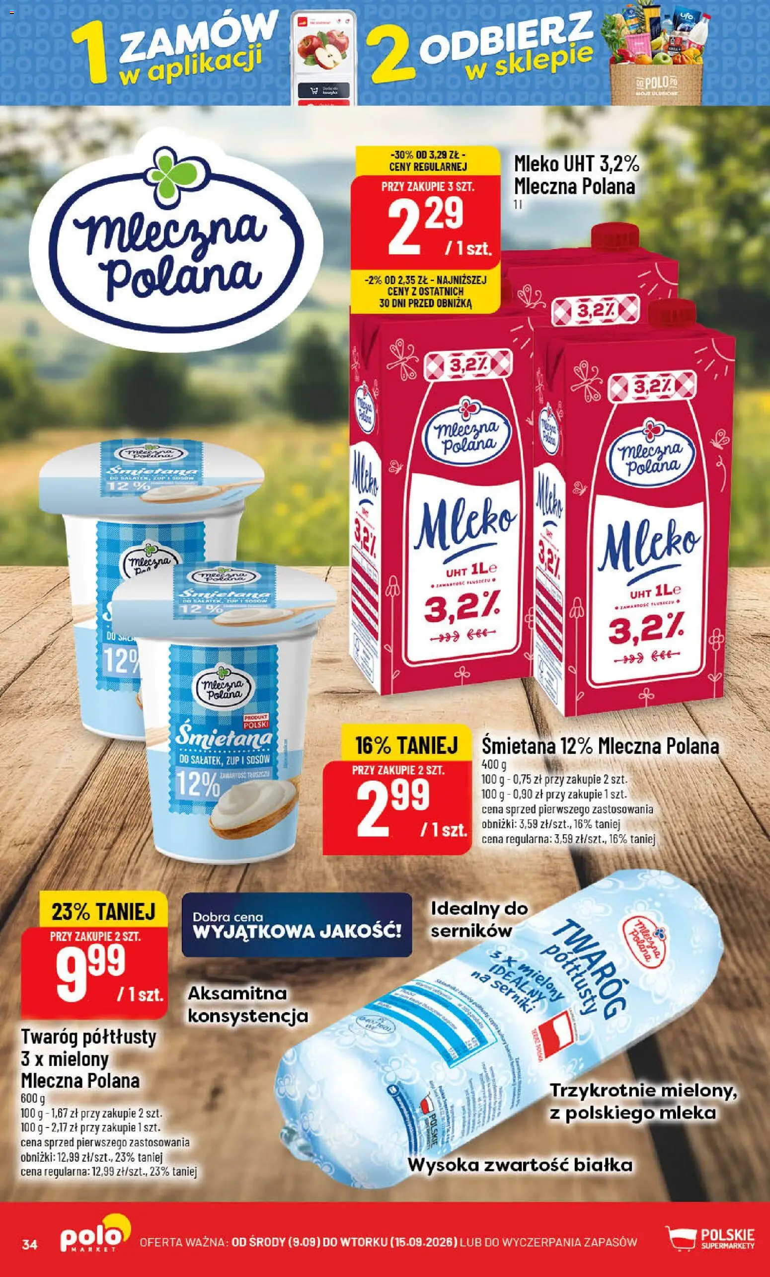 POLOmarket gazetka od 09.09.2026 | Strona: 34 | Produkty: Twaróg półtłusty, Mleko, Mleko UHT, Twaróg