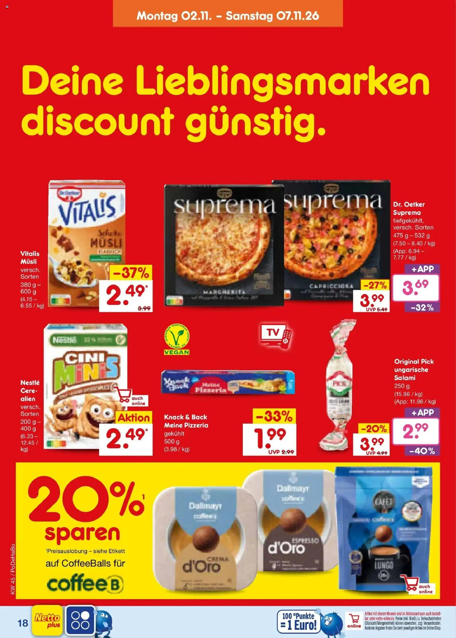 Netto Marken-Discount Prospekt Waiblingen-Bittenfeld (ab 02.11.2026) » Angebote | Seite: 28 | Produkte: Musli, Dallmayr, Salami
