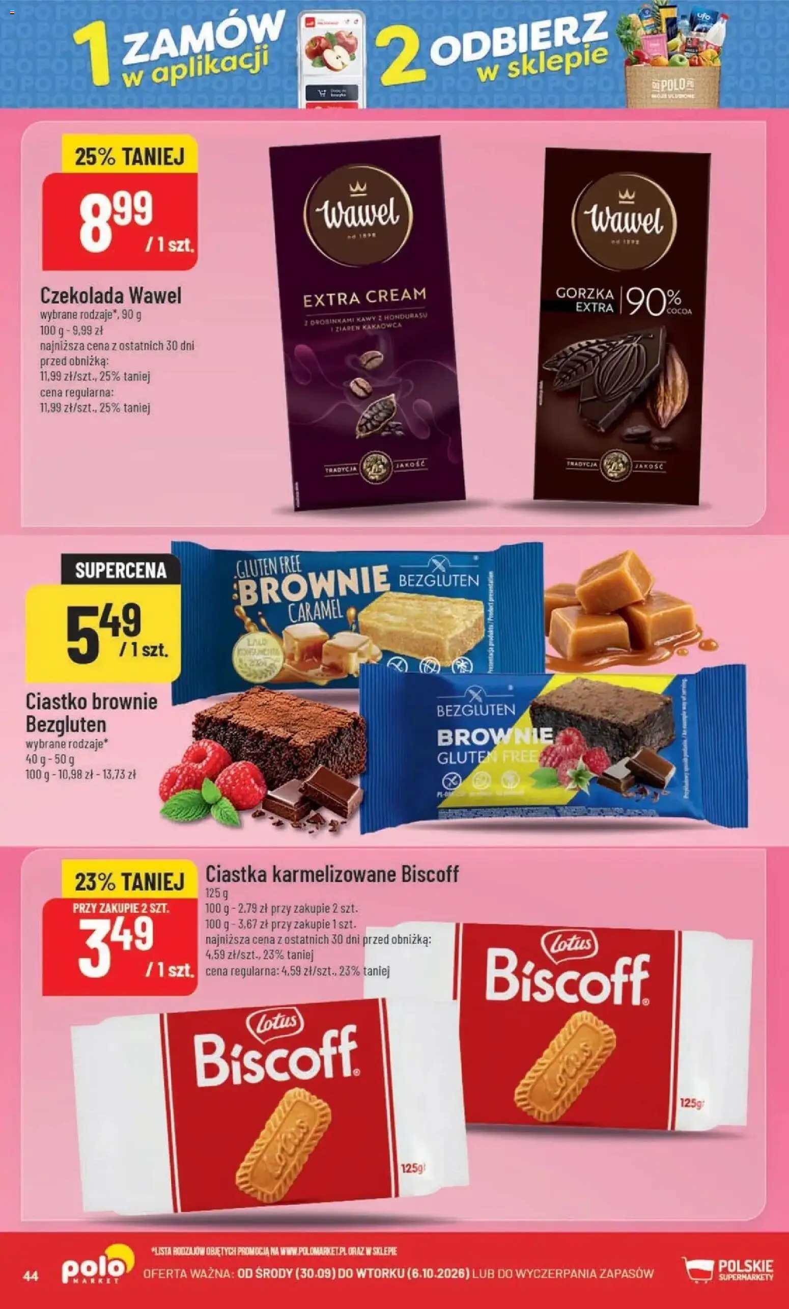 Nowa POLOmarket gazetka od jutra 30.09.2026 | Strona: 44 | Produkty: Lotus, Czekolada, Brownie, Ciastka