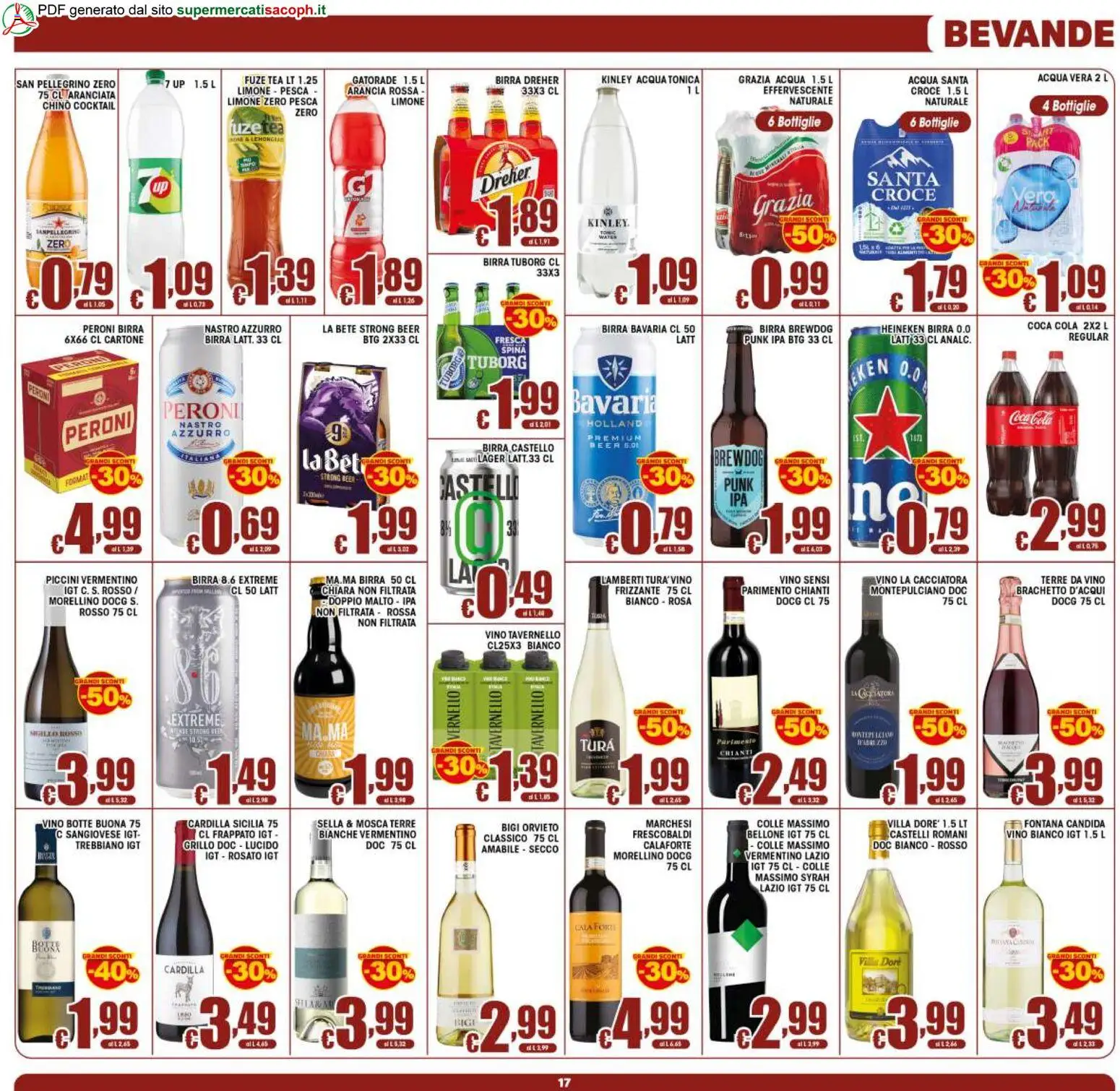 Volantino Sacoph del 02/09/2026 | Pagina: 17 | Prodotti: Birra Tuborg, Vino, Heineken, Coca Cola