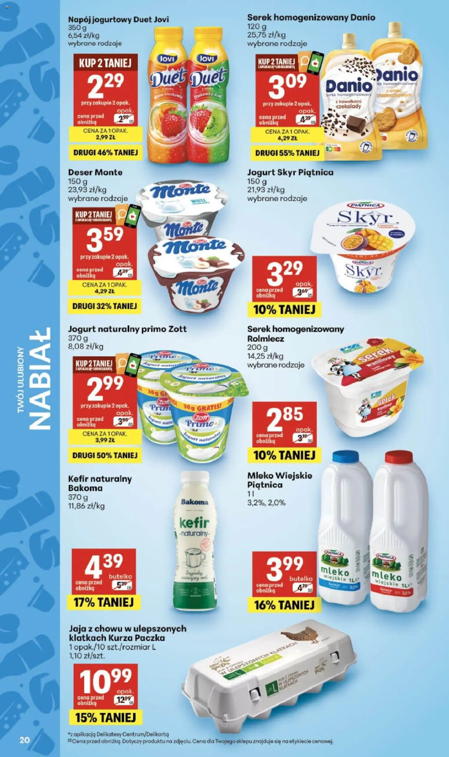 Delikatesy Centrum gazetka od 09.07.2026 | Strona: 20 | Produkty: Kefir, Serek homogenizowany, Jogurt naturalny, Delikatesy