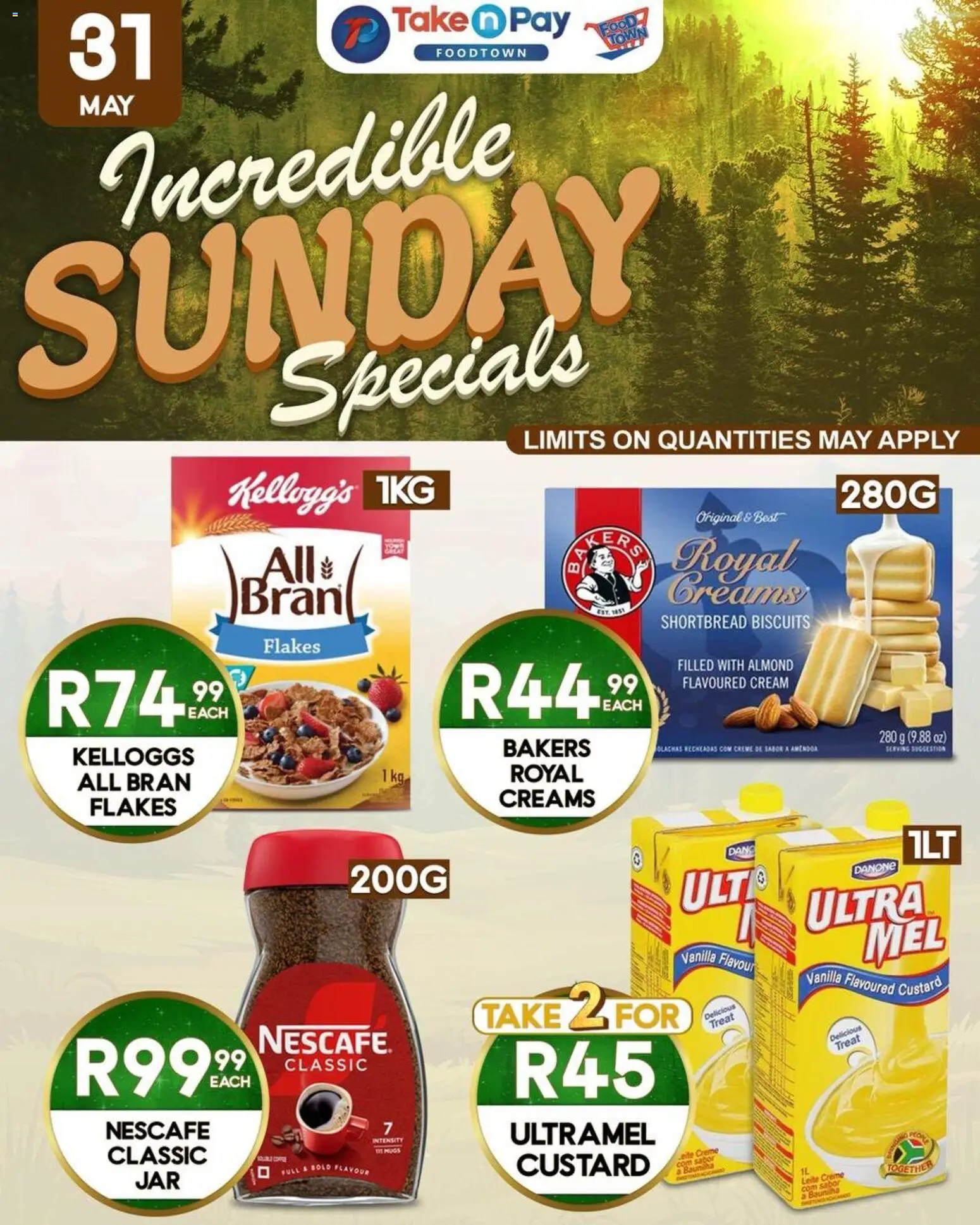 New Take n Pay catalogue – valid from 31.05.2026 | Page: 1 | Products: Custard, Biscuits, Cream, Flakes