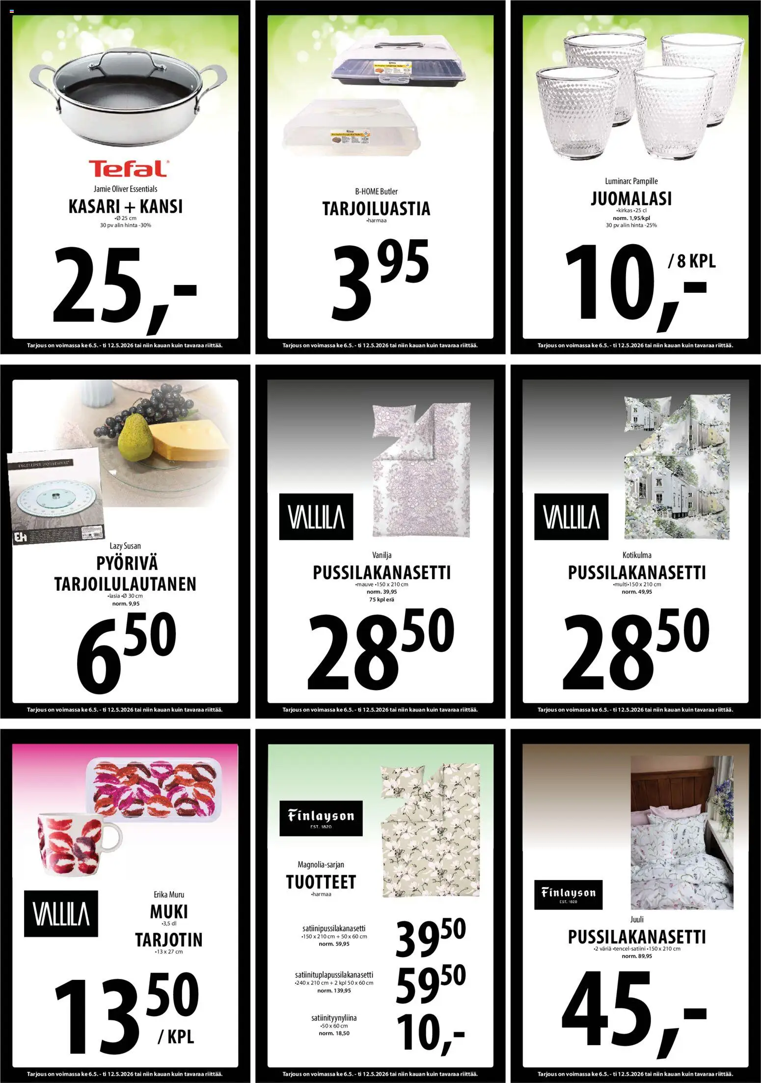 Tuuri tarjoukset – voimassa 06.05.2026 alkaen | Sivu: 15 | Tuotteet: Pussilakanasetti, Muki, Kansi, Tarjotin