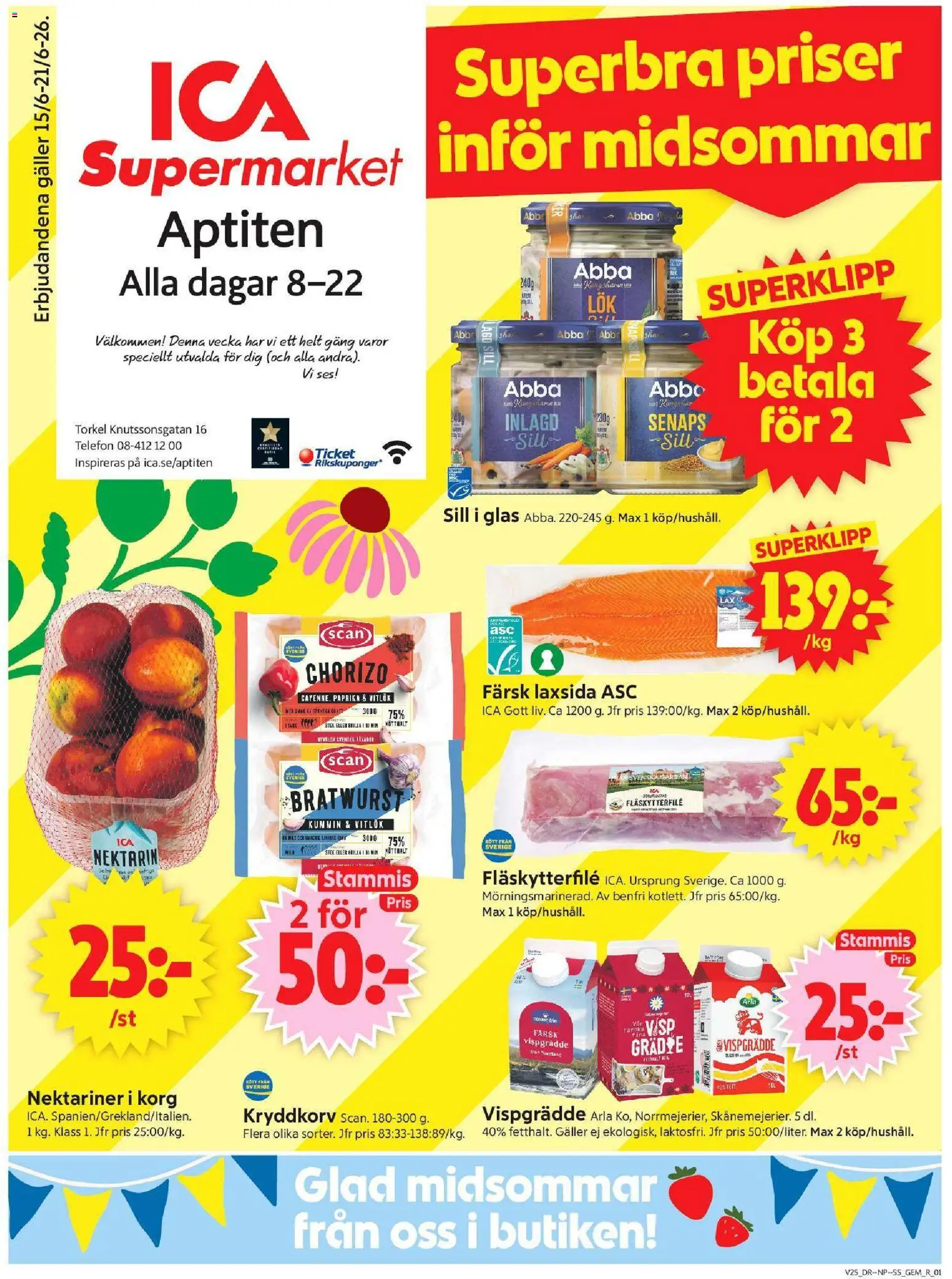 ICA Supermarket reklamblad aktuell från 15.06.2026 | Sida: 1 | Produkter: Gem, Galler, Telefon, Vispgrädde