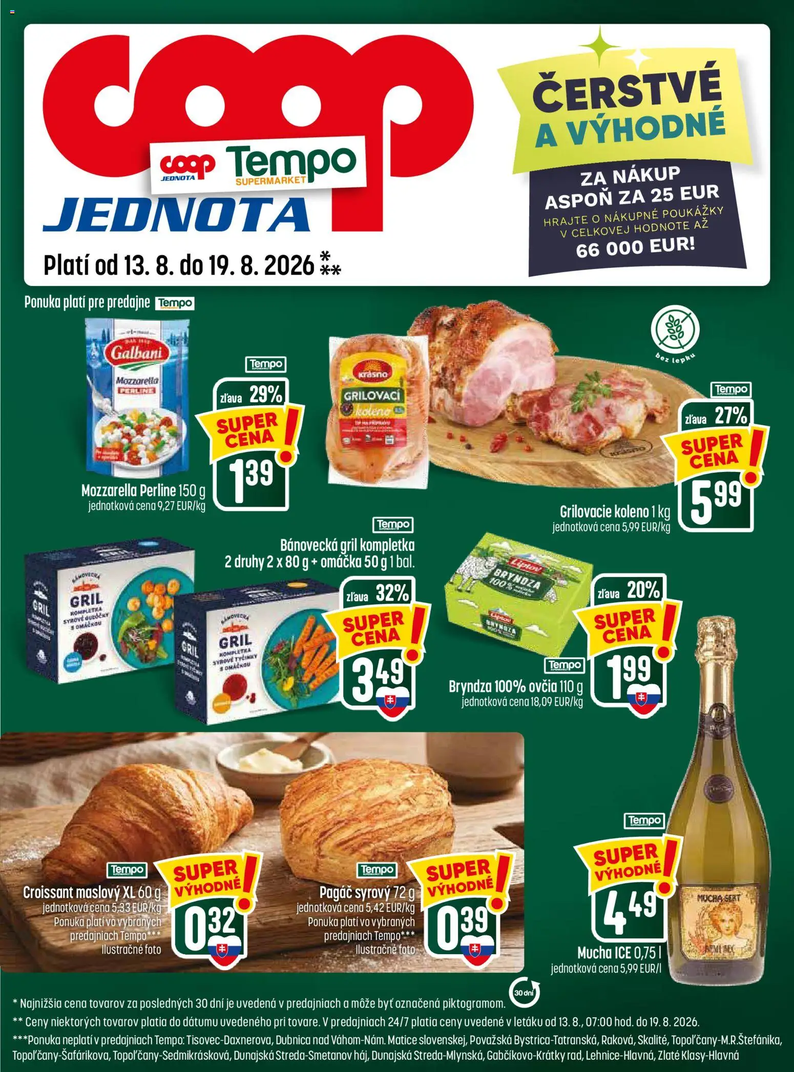 Nové COOP Jednota akcie – leták je platný od 13.08.2026 | Strana: 25 | Produkty: Gril, Croissant, Mozzarella, Omáčka