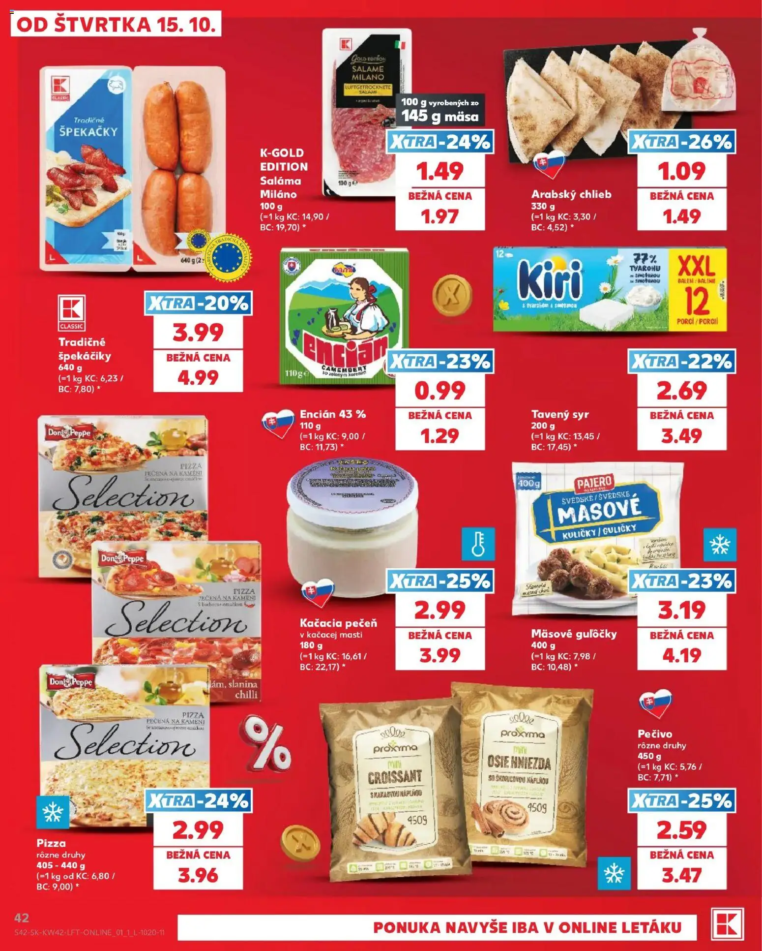 Nové Kaufland akcie – leták je platný od 15.10.2026 | Strana: 42 | Produkty: Tavený syr, Encián, Špekáčiky, Camembert