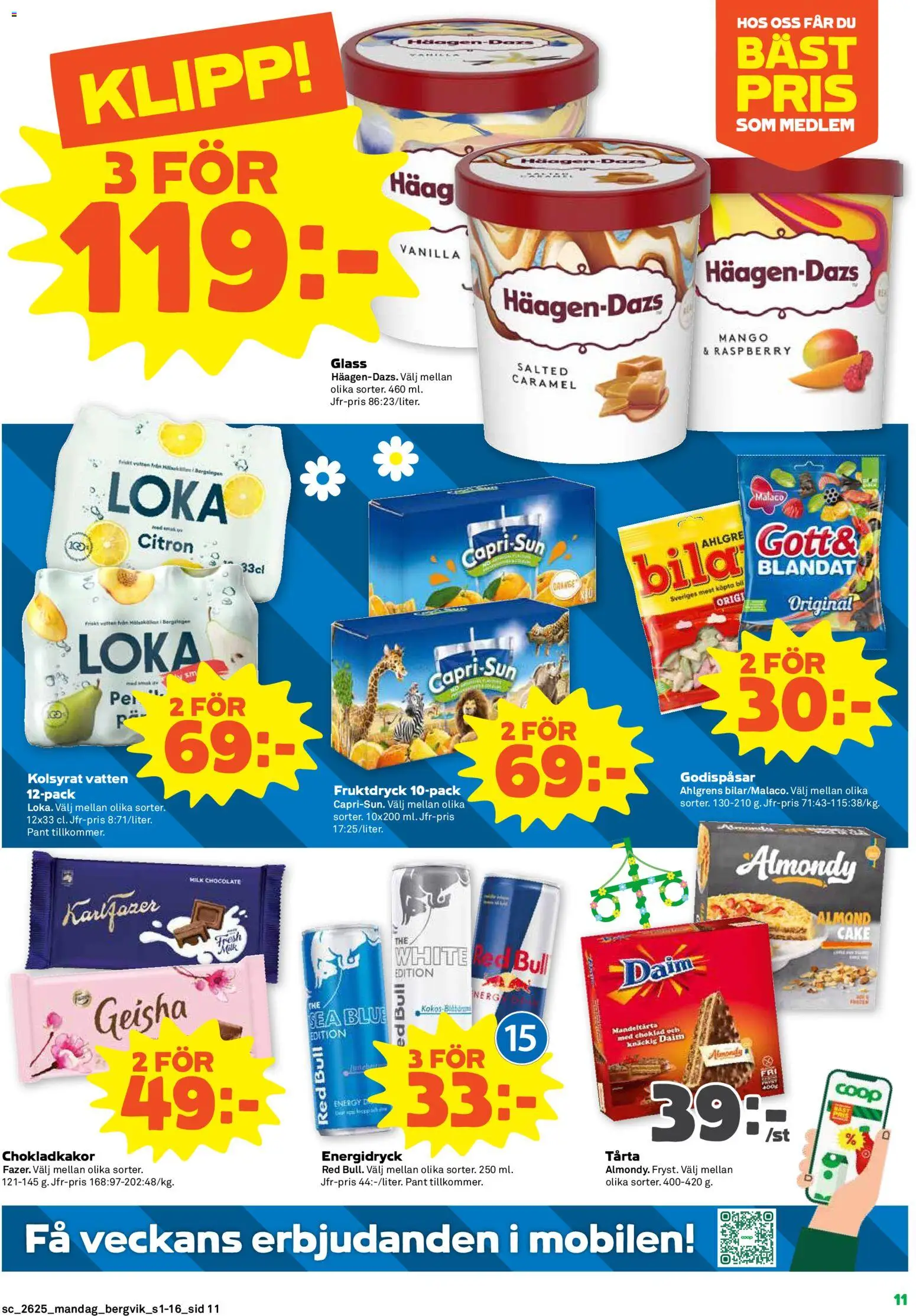 Stora Coop reklamblad aktuell från 15.06.2026 | Sida: 11 | Produkter: Loka, Choklad, Energidryck, Glass