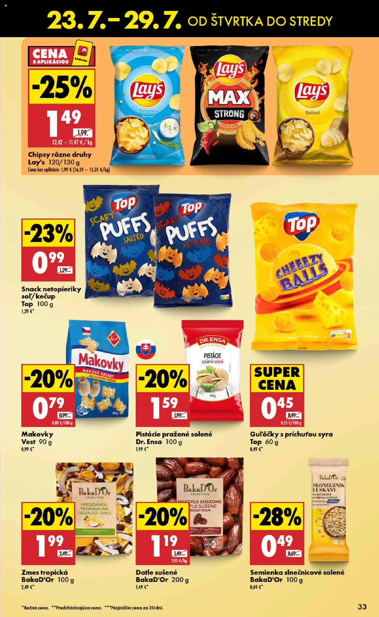 Nové Biedronka akcie – leták je platný od 23.07.2026 | Strana: 33 | Produkty: Chipsy, Pistácie