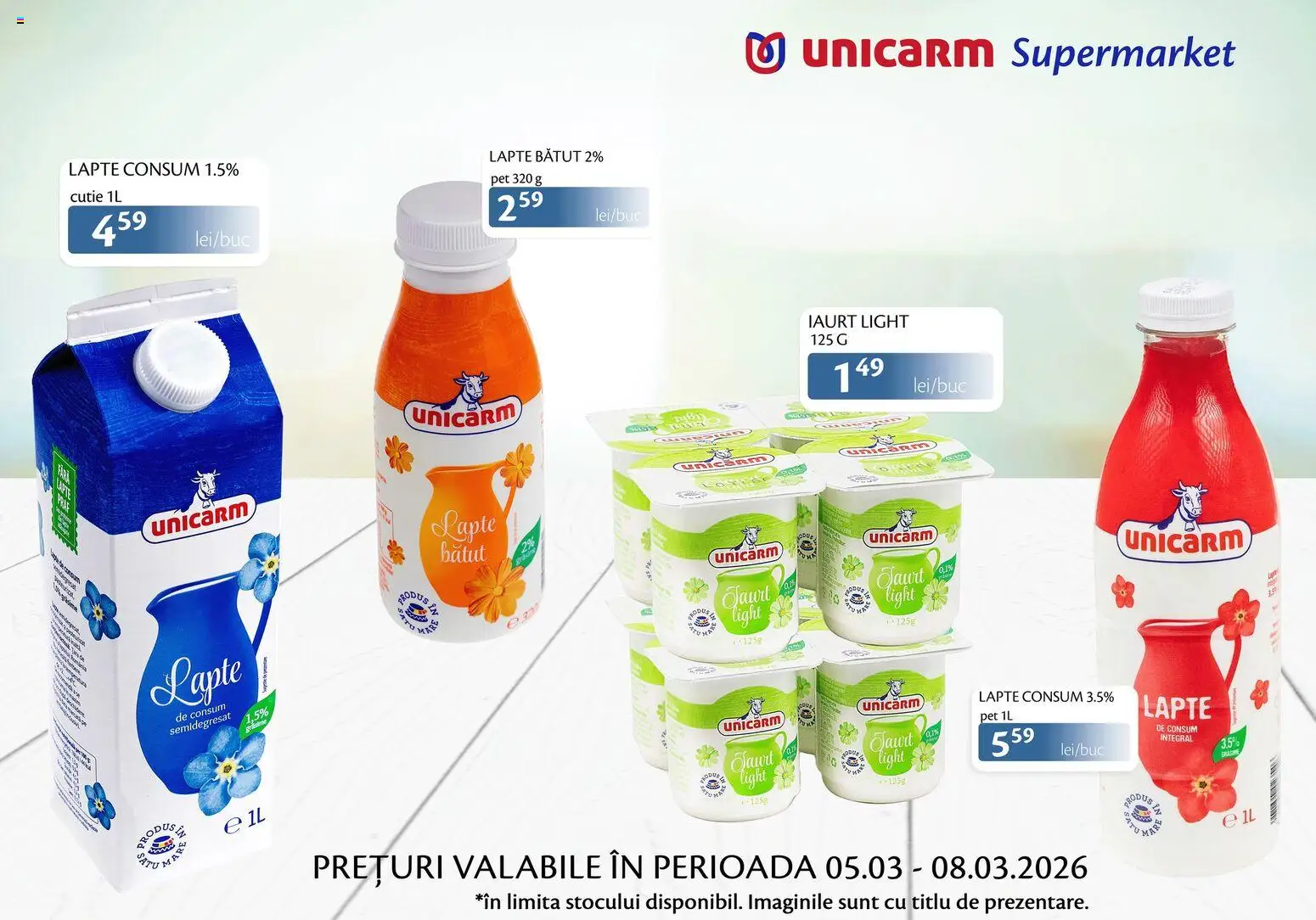 Noul catalog Unicarm – valabil de la 05.03.2026 | Pagină: 1 | Produse: Cutie, Lapte, Iaurt