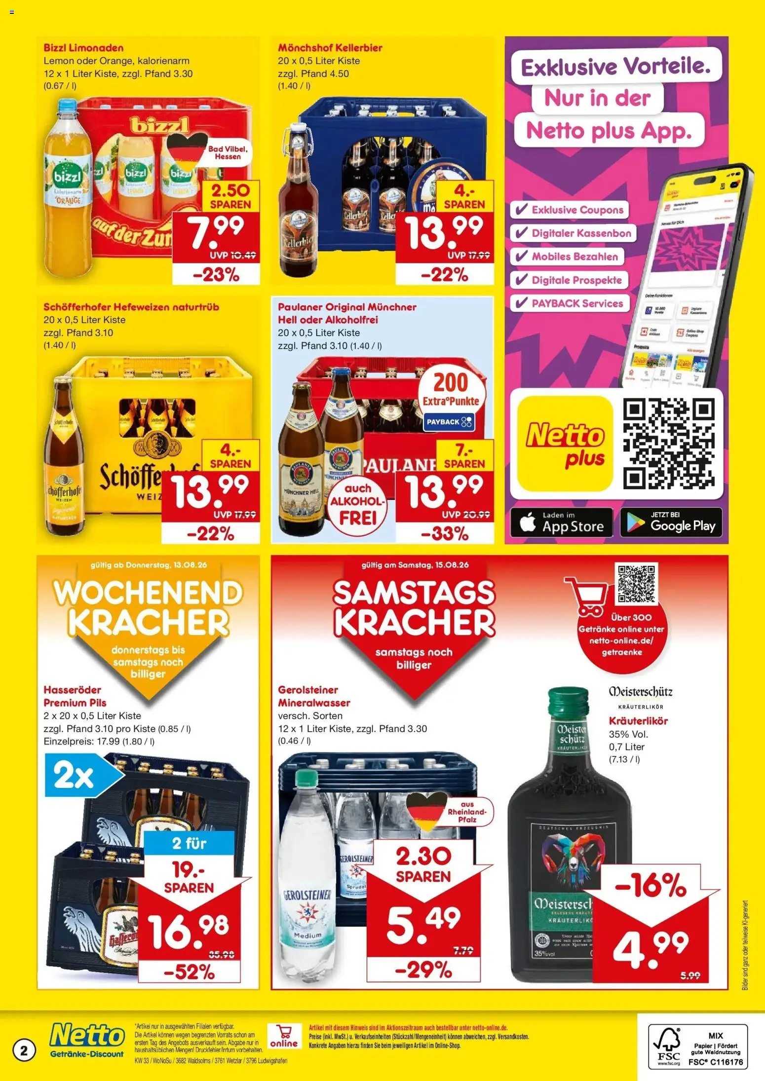 Netto Marken-Discount Prospekt Wetzlar-Naunheim (ab 10.08.2026) » Angebote | Seite: 2 | Produkte: Pils, Mineralwasser, Bilder, Paulaner
