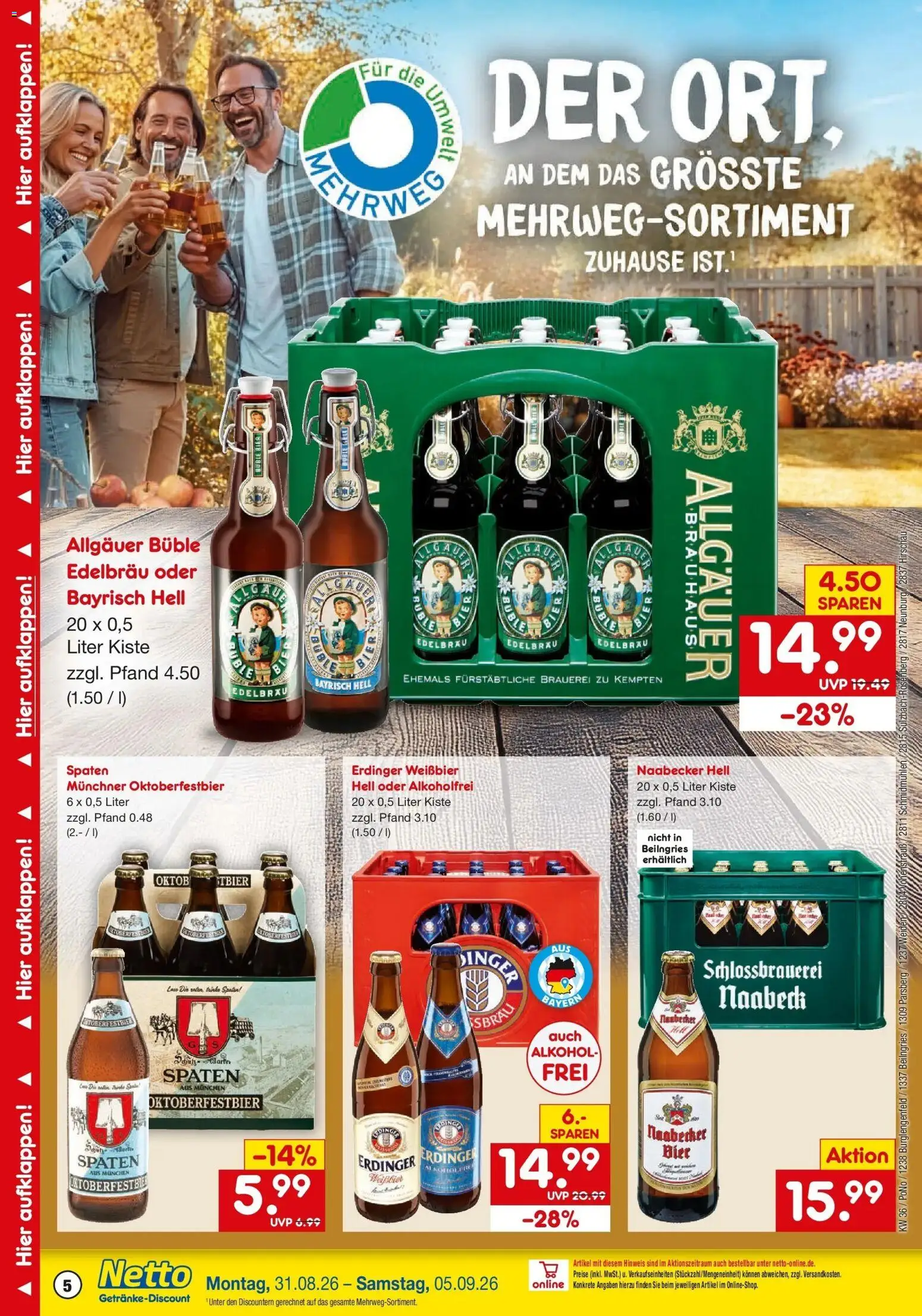 Netto Marken-Discount Prospekt Weiden (ab 31.08.2026) » Angebote | Seite: 5 | Produkte: Erdinger, Bier, Weißbier, Alkohol