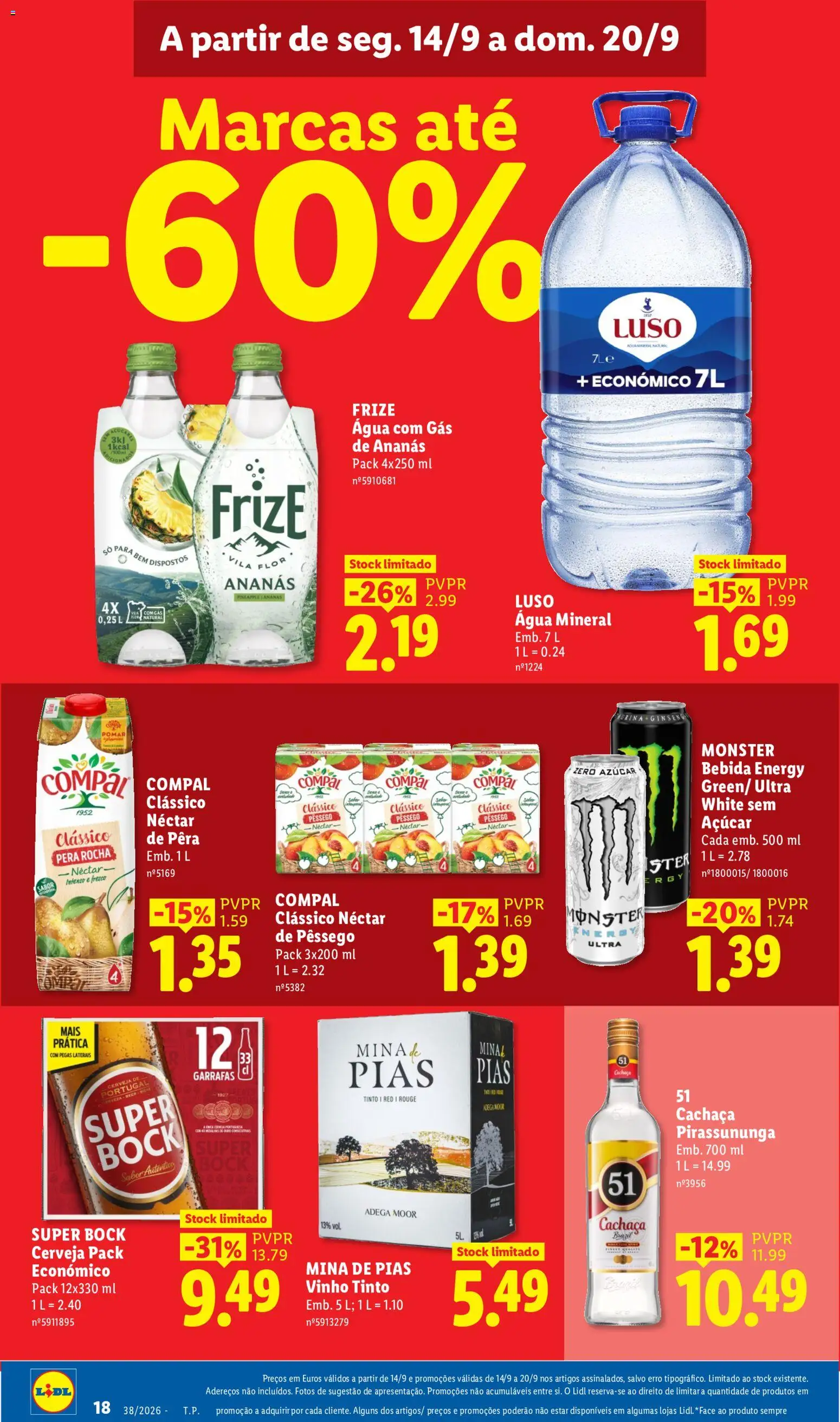 Lidl folheto │ válido de 14/09/2026 | Página: 18 | Produtos: Cachaça, Água com gás, Água mineral, Vinho tinto