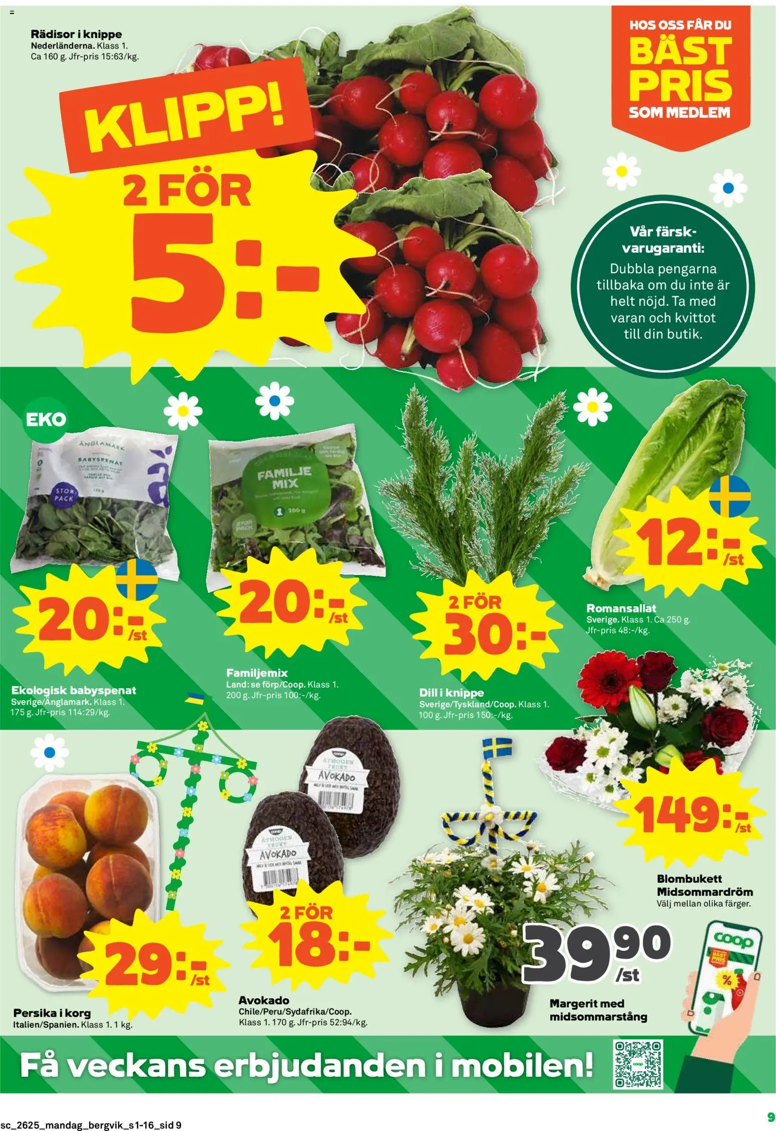 Stora Coop reklamblad aktuell från 15.06.2026 | Sida: 9 | Produkter: Babyspenat, Korg, Persika
