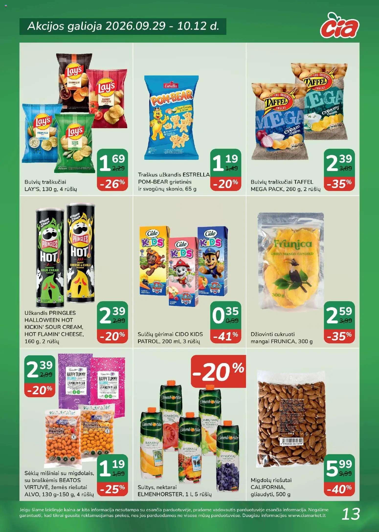 ČIA MARKET akcijos nuo 2026.09.29 | Puslapis: 13 | Prekių: Traškus užkandis, Paprika, Sultys, Traškučiai